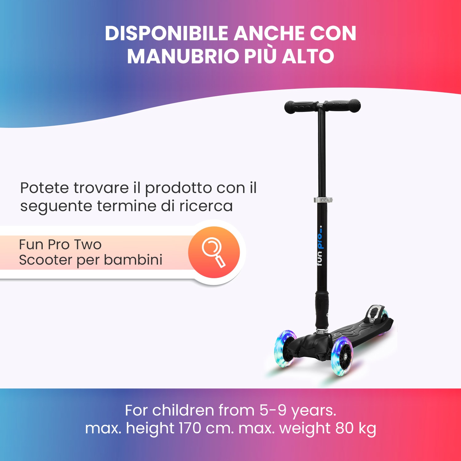 ONE monopattino bambino, 3-6 anni, ruote a LED, fino a 50 kg, pieghevole, regolabile in altezza Normale | Viola chiaro