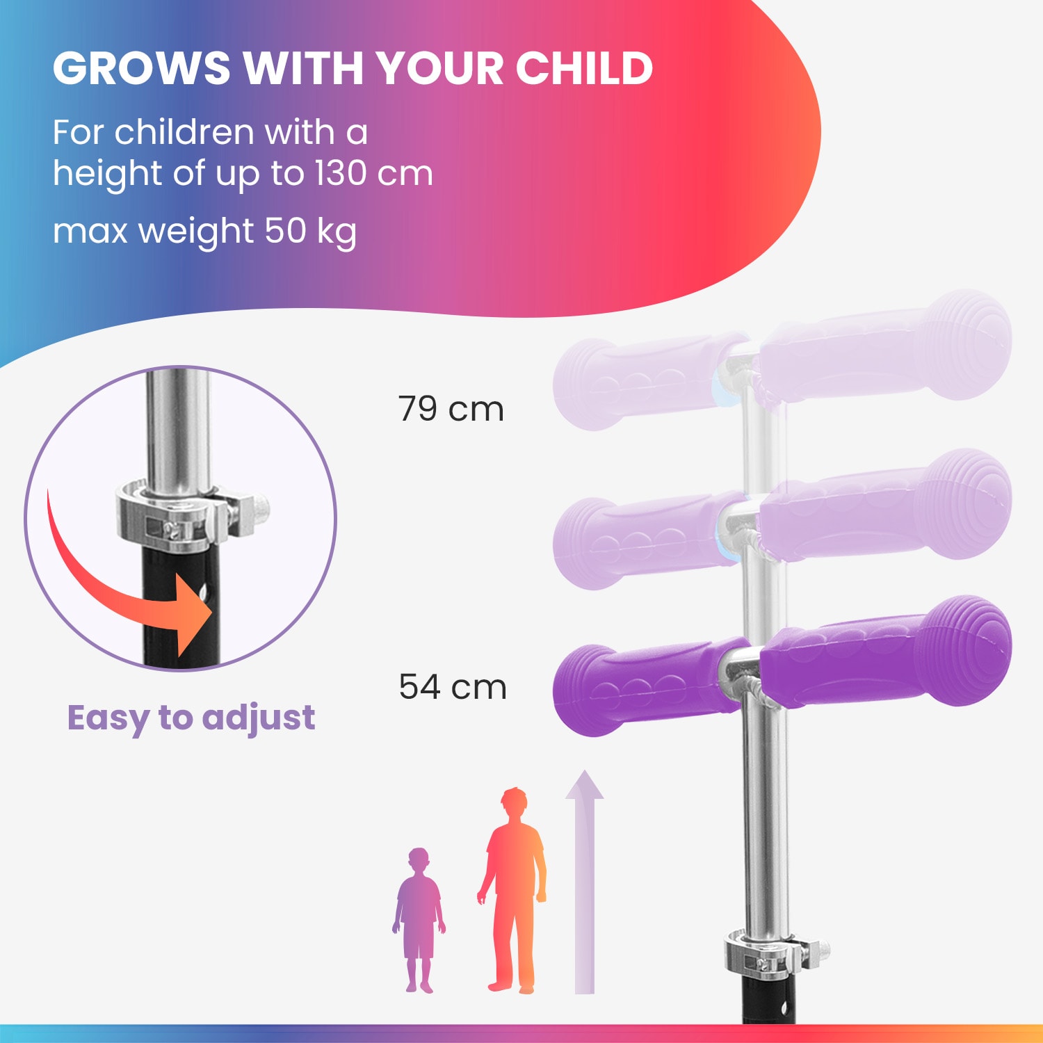 ONE gyermek roller 3-6 éves korig LED kerekek összecsukható 50 kg-ig állítható magasságú normális | Világos lila