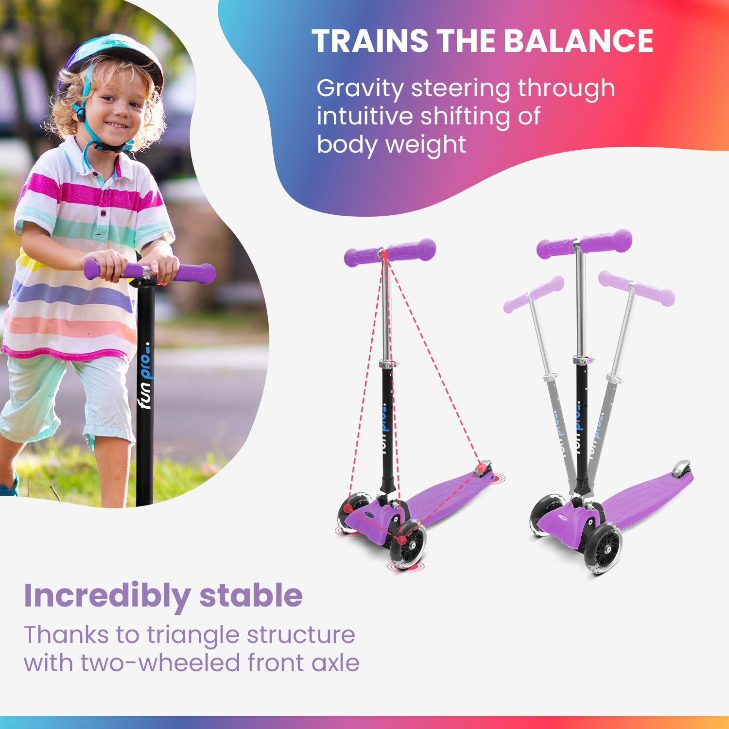 ONE gyermek roller 3-6 éves korig LED kerekek összecsukható 50 kg-ig állítható magasságú normális | Világos lila