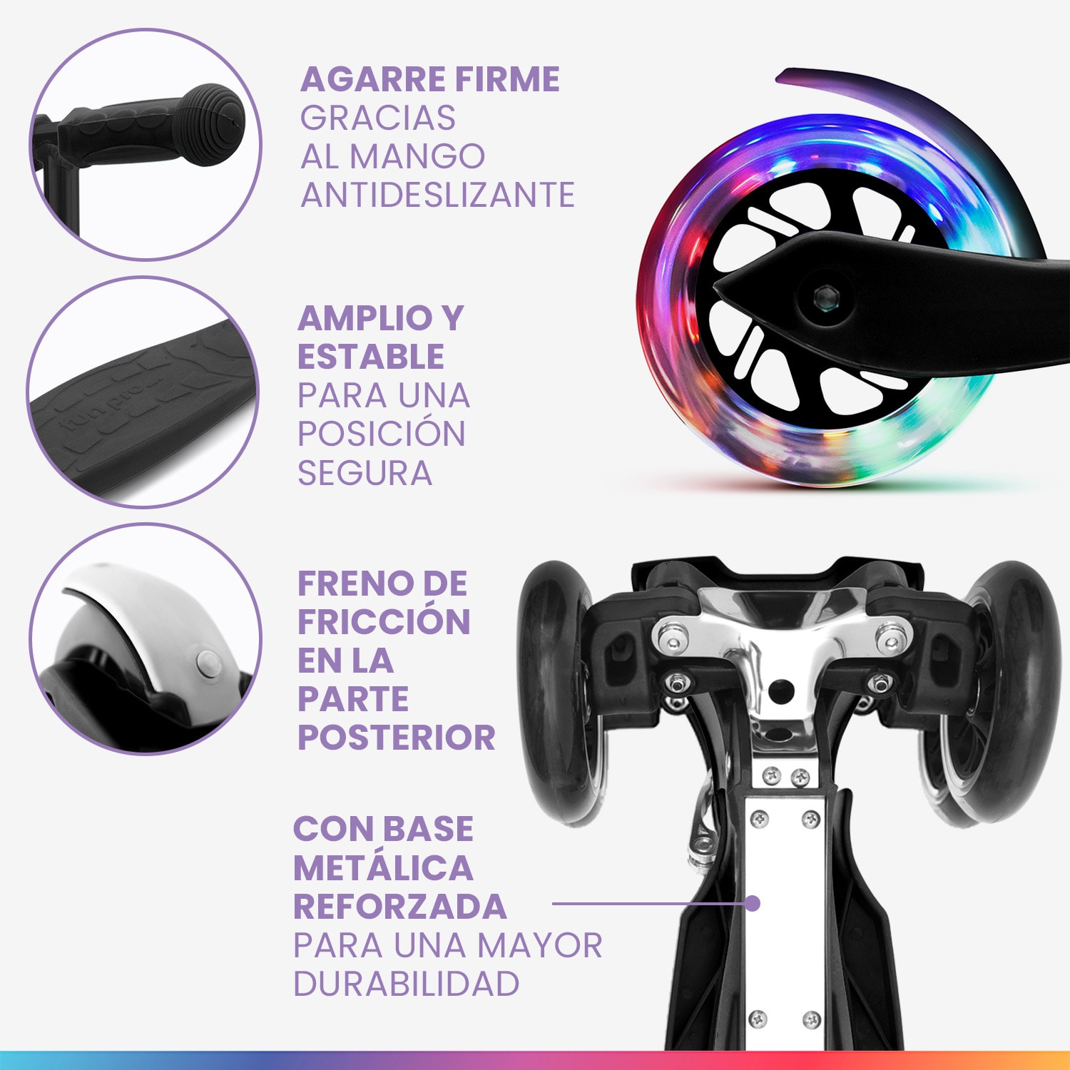 ONE Deluxe Patinete para niños 3-6 años Ruedas led Hasta 50 kg Plegable Altura regulable De lujo | Negro