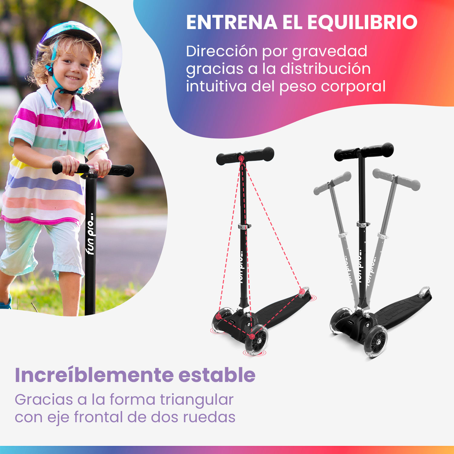 ONE Deluxe Patinete para niños 3-6 años Ruedas led Hasta 50 kg Plegable Altura regulable De lujo | Negro