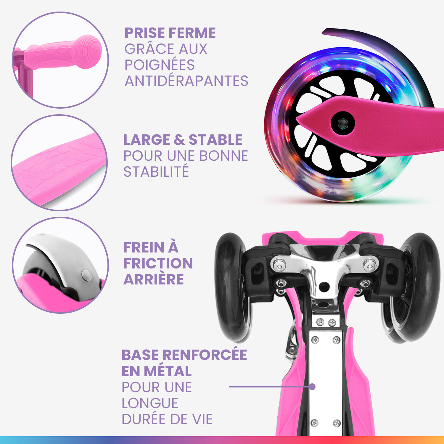 ONE Deluxe kinderscooter 3-6 jaar led wielen tot 50 kg inklapbaar in hoogte verstelbaar Luxe | Pink