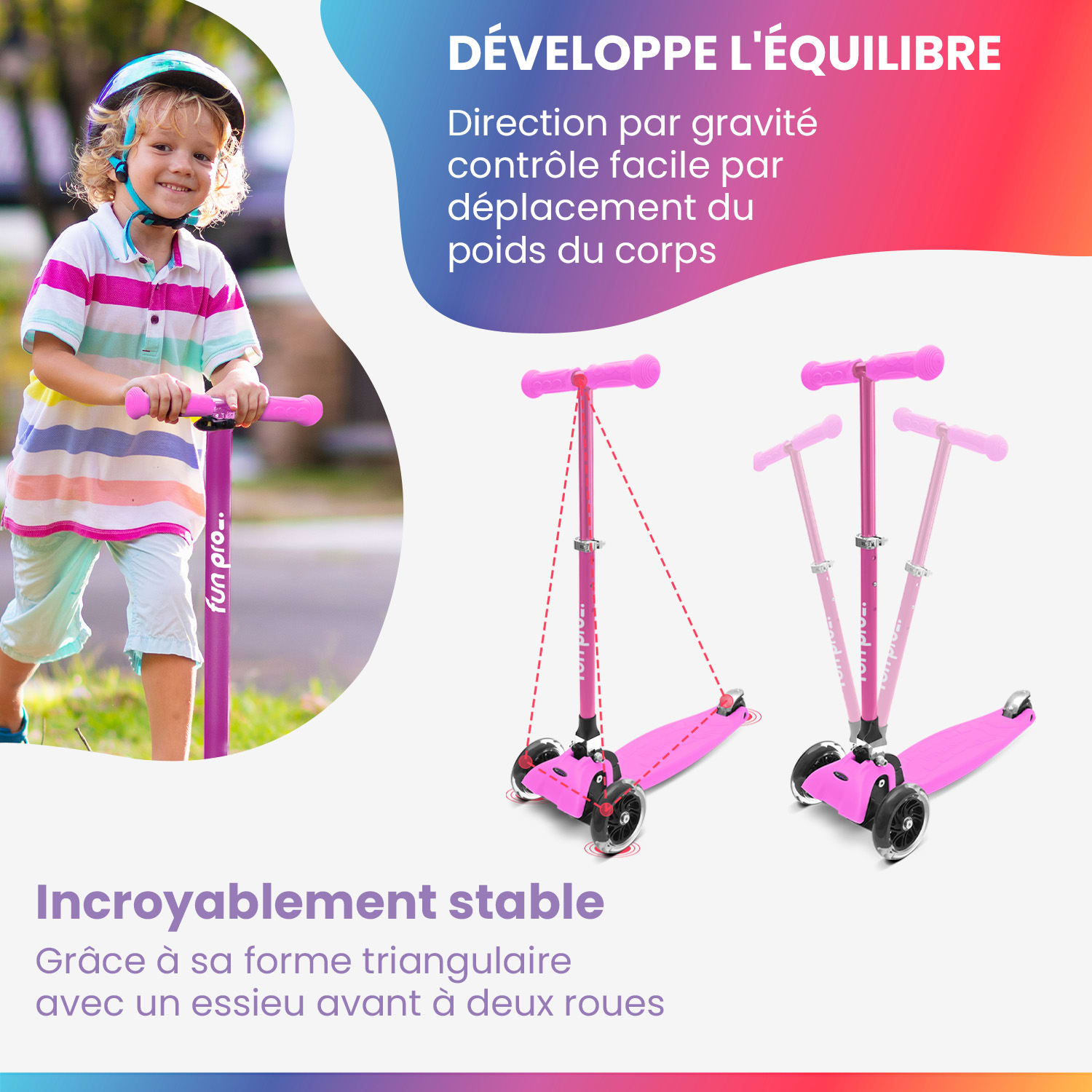 ONE Deluxe kinderscooter 3-6 jaar led wielen tot 50 kg inklapbaar in hoogte verstelbaar Luxe | Pink