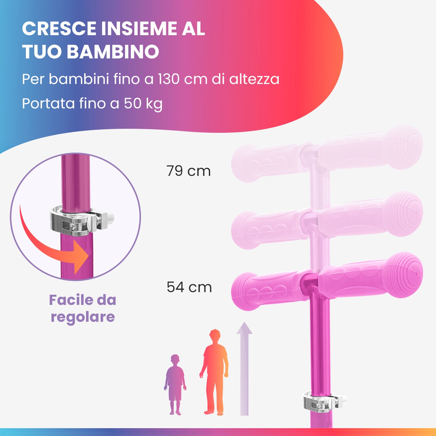 ONE Deluxe monopattino bambino, 3-6 anni, ruote a LED, fino a 50 kg, pieghevole, regolabile in altezza 