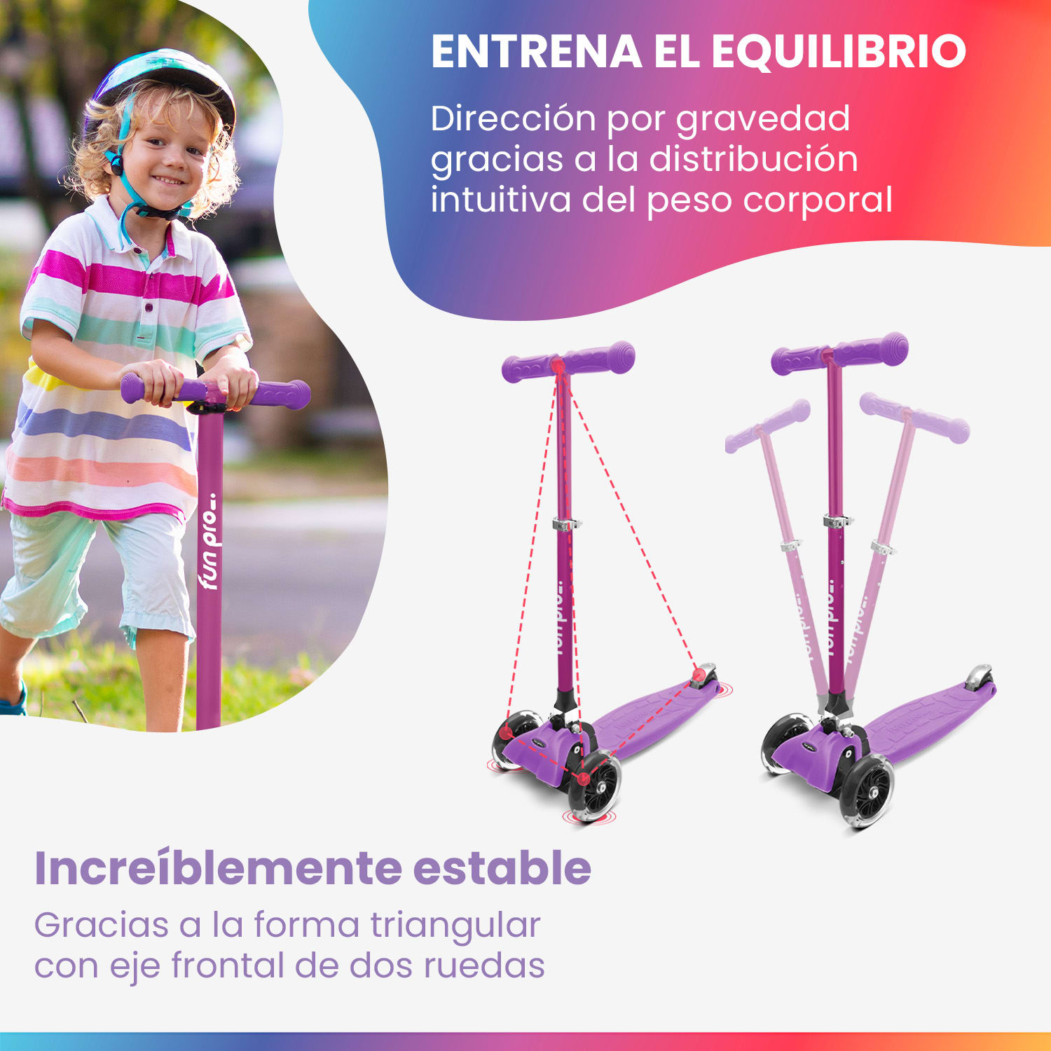 ONE Deluxe Patinete para niños 3-6 años Ruedas led Hasta 50 kg Plegable Altura regulable De lujo | Púrpura Claro