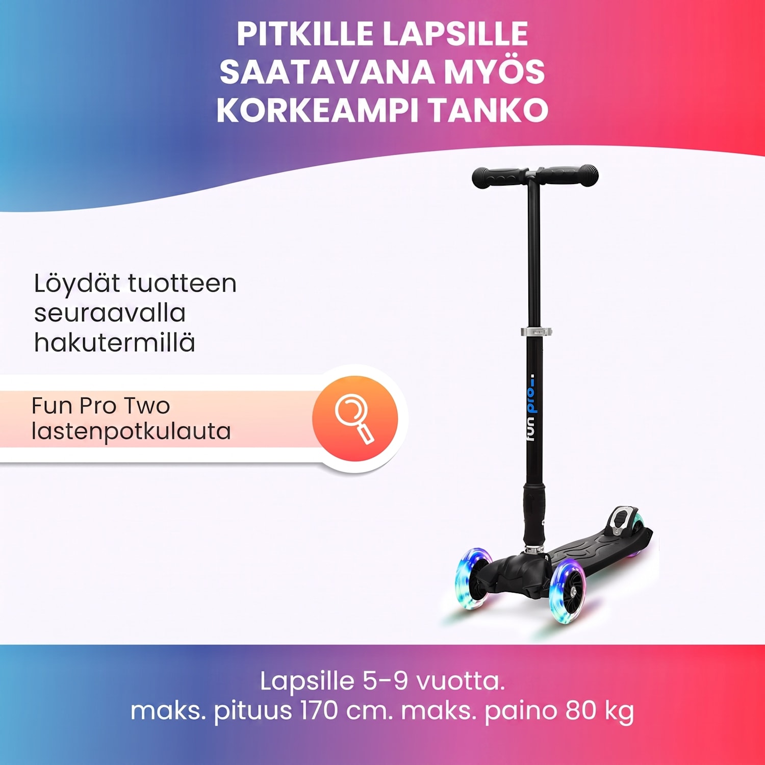 ONE Deluxe potkulauta lapselle 3–6 vuotiaille LED-pyörät max. 50 kg kokoontaitettava korkeussäädettävä Deluxe | Vaalea Violetti