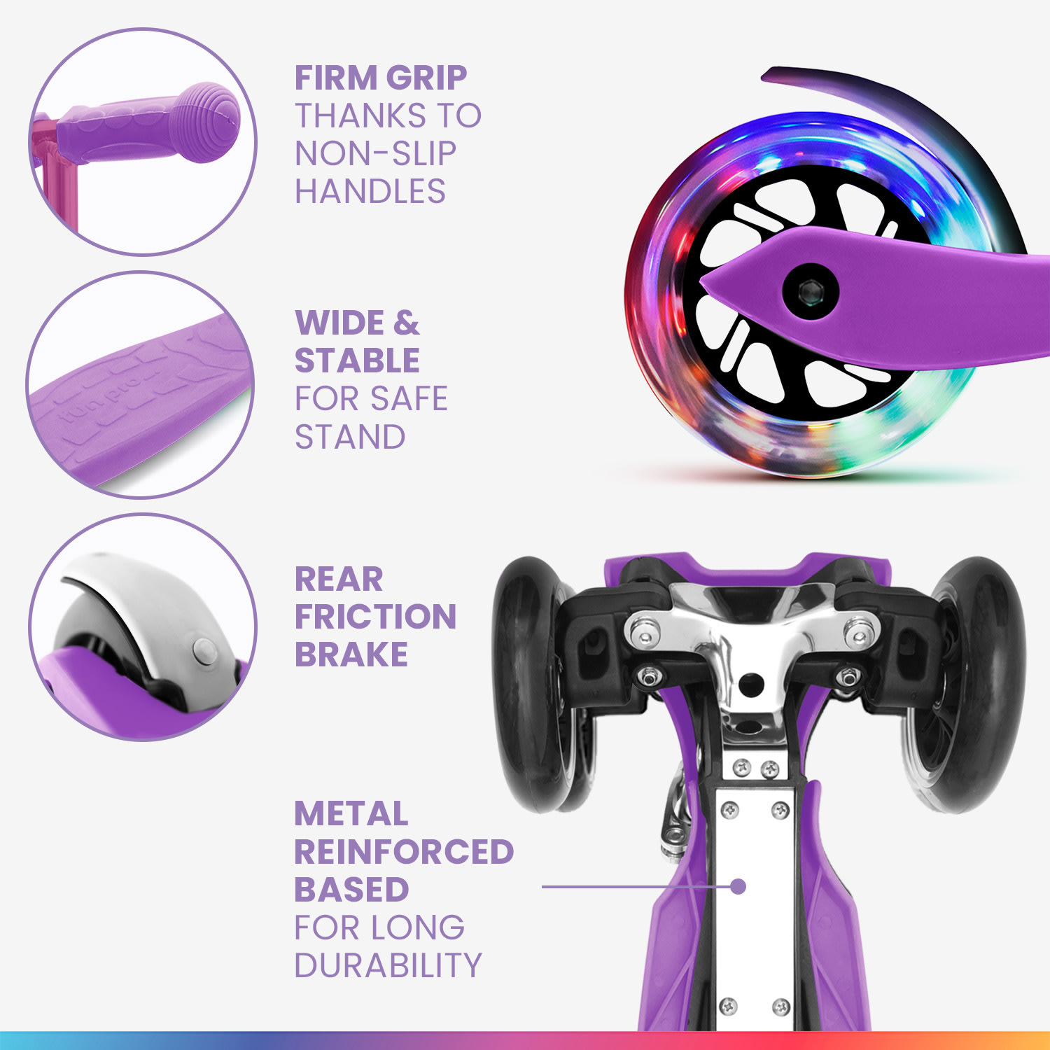 ONE Deluxe gyermek roller 3-6 éves korig LED kerekek összecsukható 50 kg-ig állítható magasságú Luxus | Világos lila