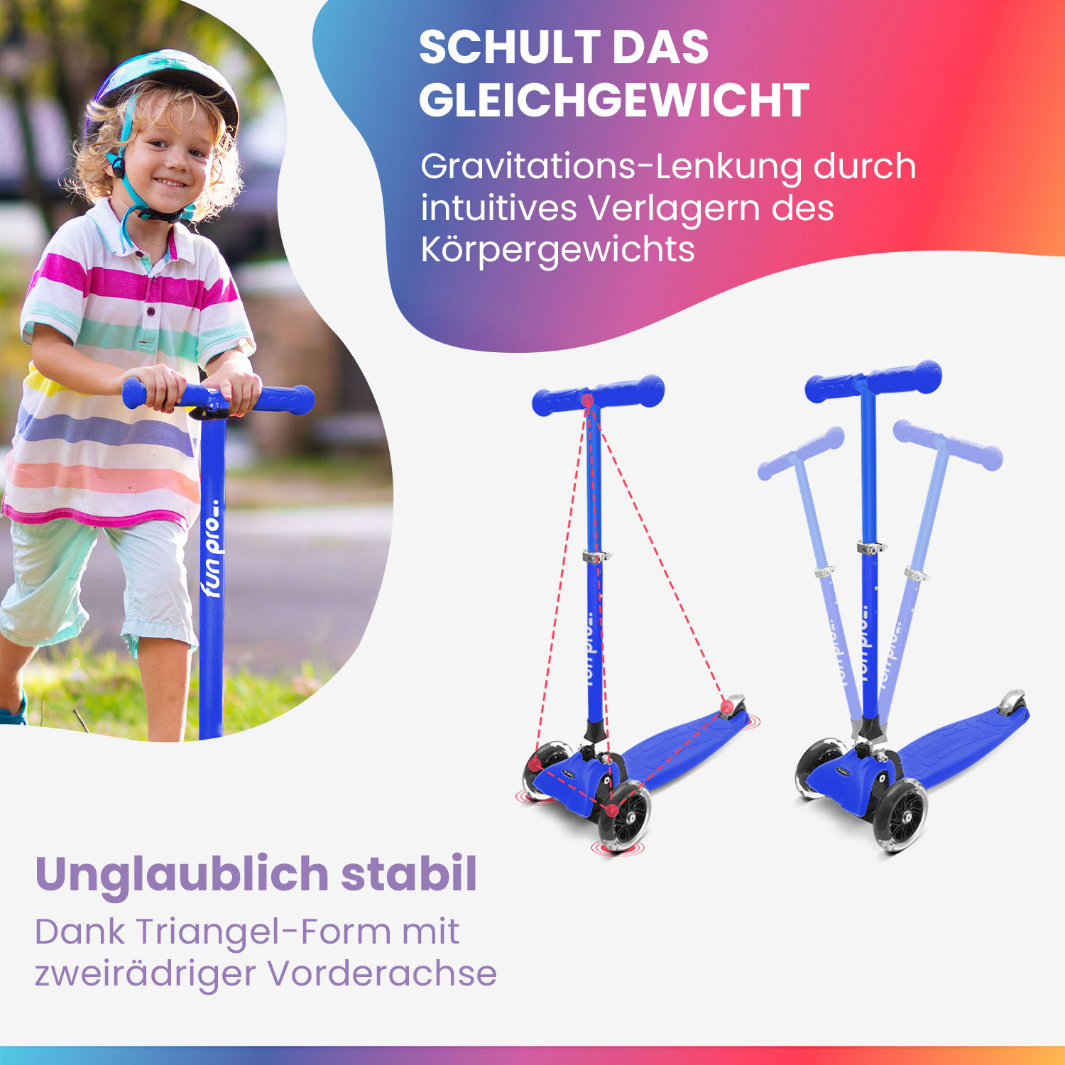 ONE Deluxe Kinderroller 3-6 Jahre LED-Räder bis 50 kg faltbar 