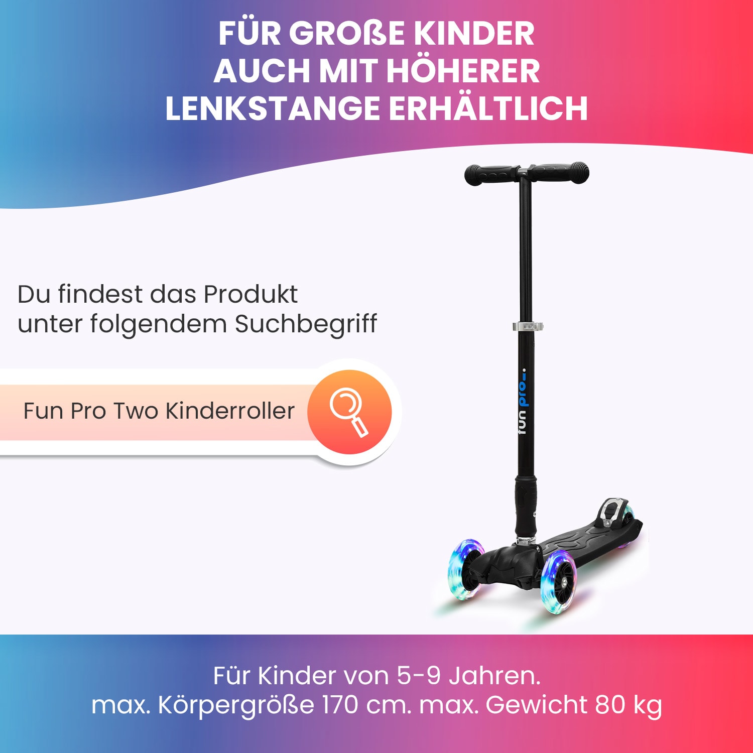 ONE Deluxe Kinderroller 3-6 Jahre LED-Räder bis 50 kg faltbar 