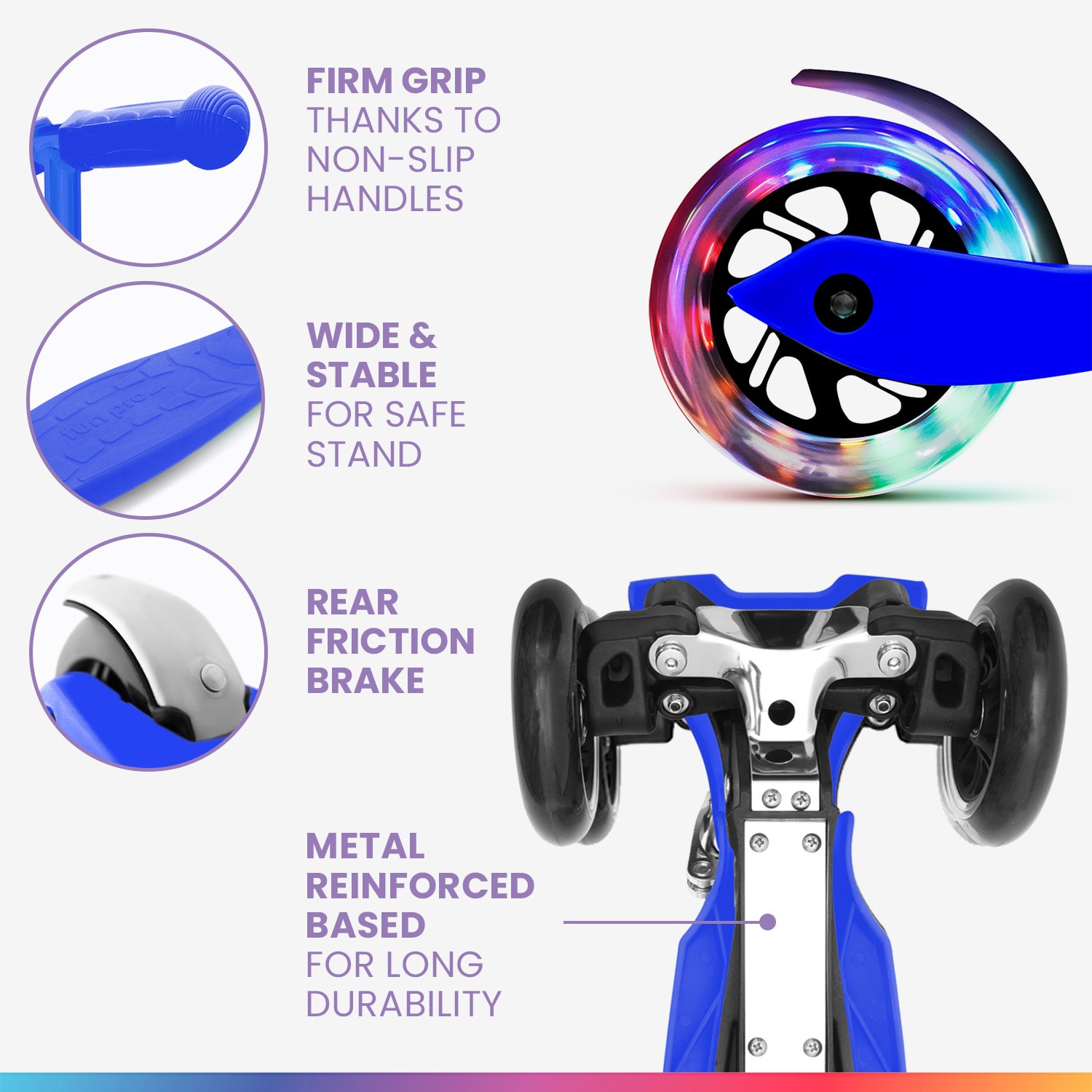 ONE Deluxe gyermek roller 3-6 éves korig LED kerekek összecsukható 50 kg-ig állítható magasságú Luxus | Sport kék