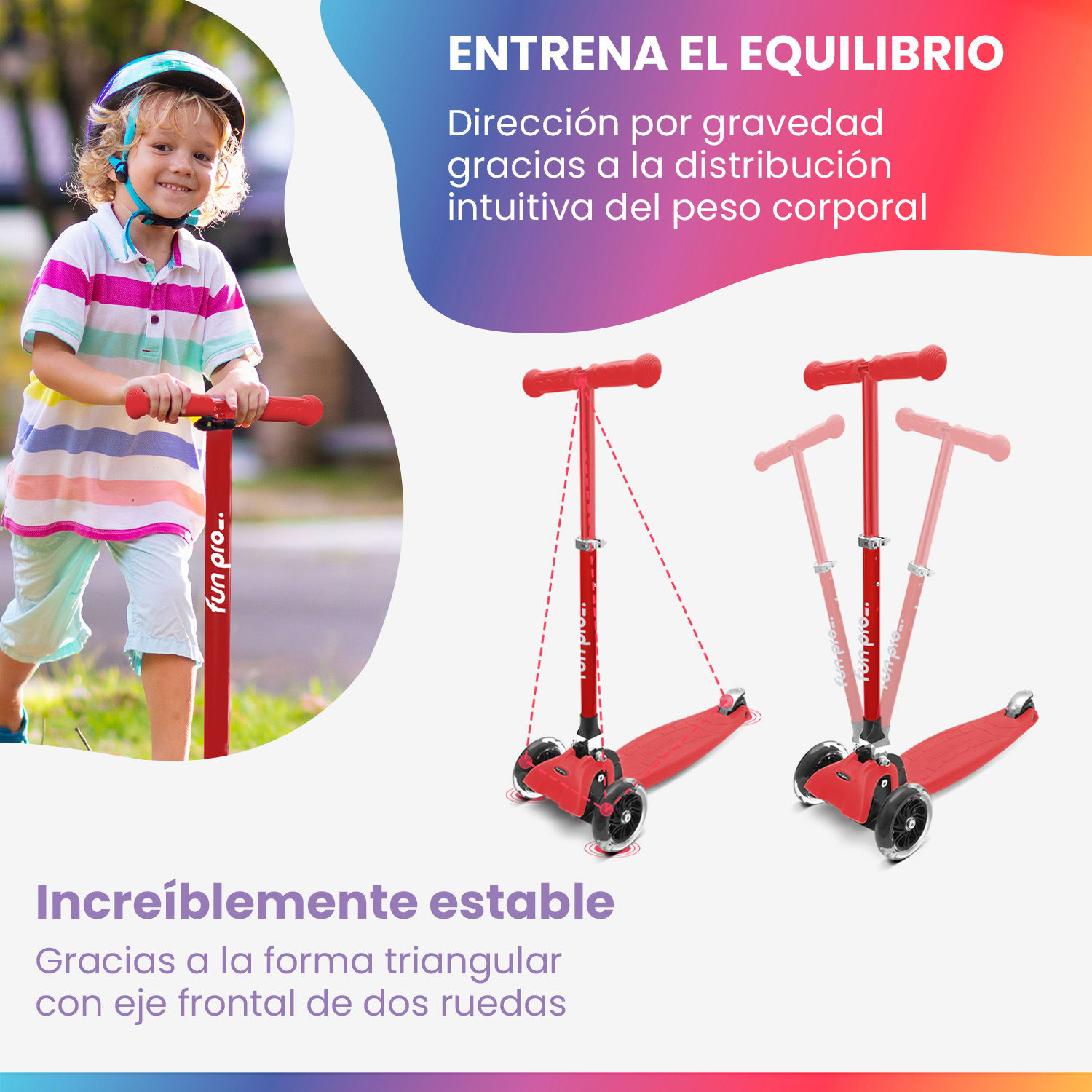 ONE Deluxe Patinete para niños 3-6 años Ruedas led Hasta 50 kg Plegable Altura regulable De lujo | Rojo