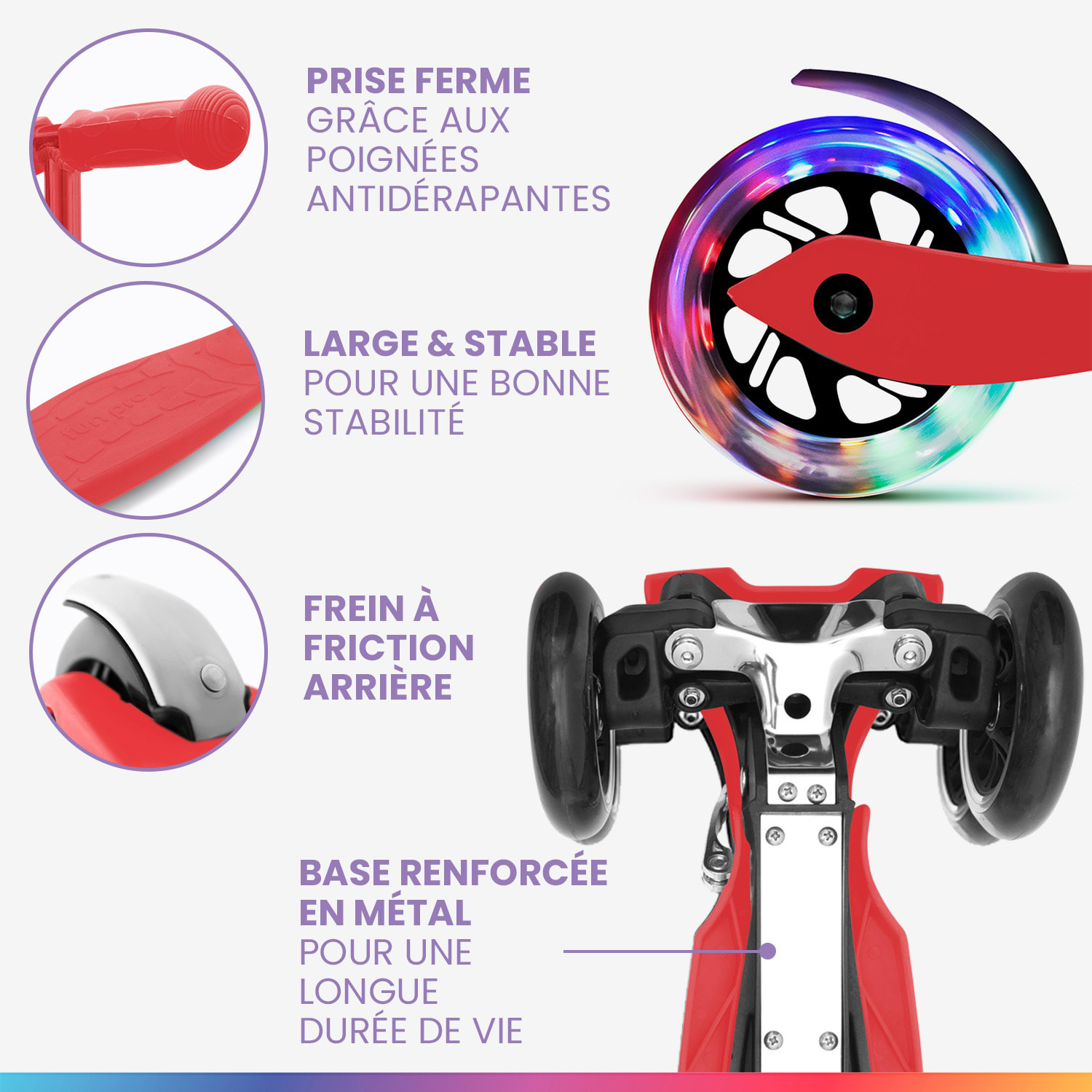 ONE Deluxe kinderscooter 3-6 jaar led wielen tot 50 kg inklapbaar in hoogte verstelbaar Luxe | Rood