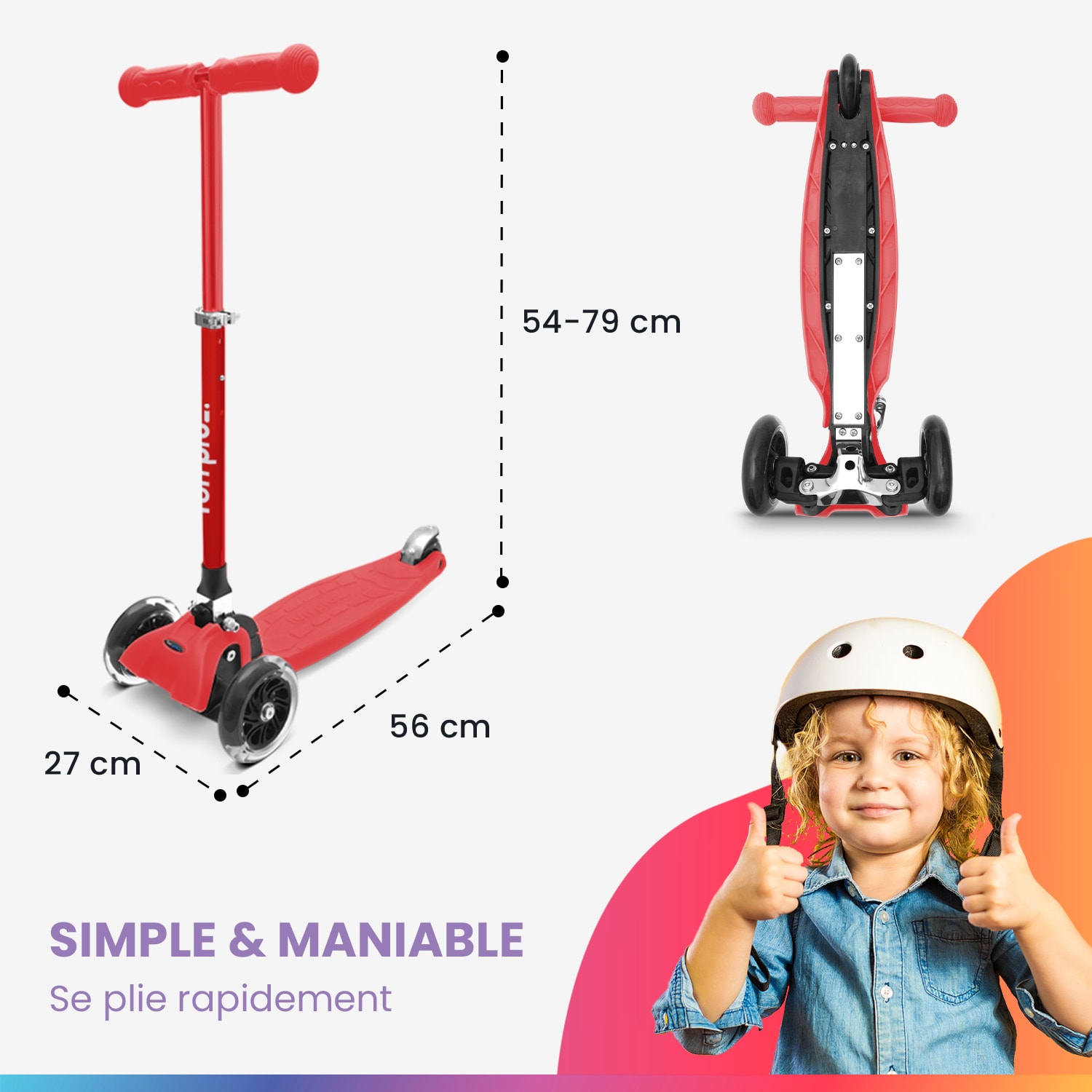 ONE Deluxe kinderscooter 3-6 jaar led wielen tot 50 kg inklapbaar in hoogte verstelbaar Luxe | Rood