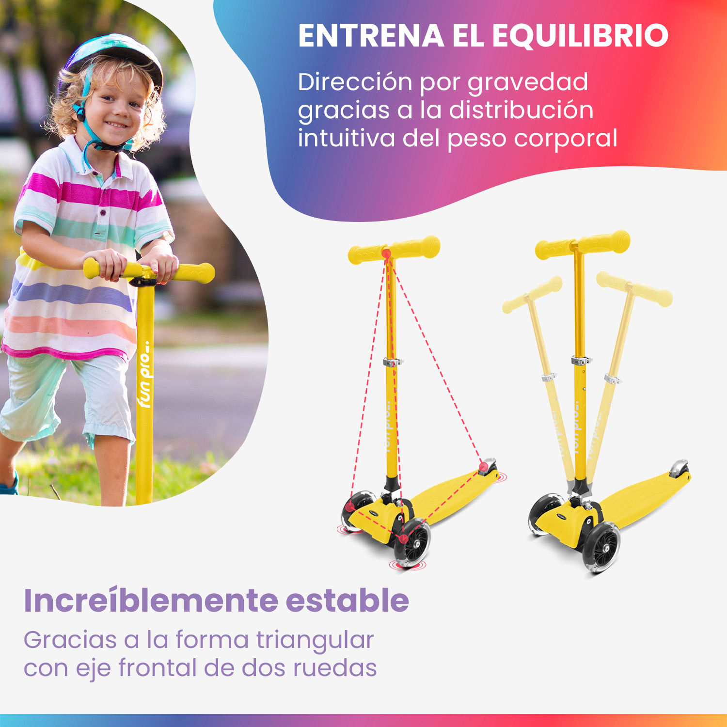 ONE Deluxe Patinete para niños 3-6 años Ruedas led Hasta 50 kg Plegable Altura regulable 