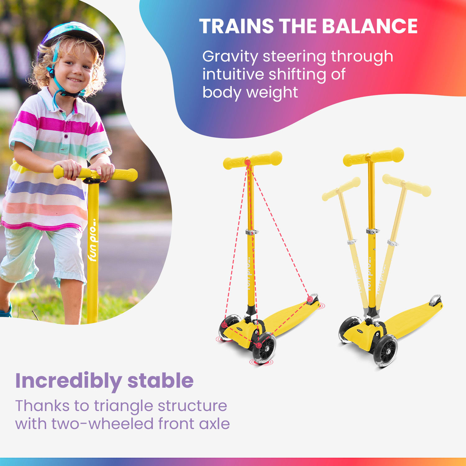 ONE Deluxe gyermek roller 3-6 éves korig LED kerekek összecsukható 50 kg-ig állítható magasságú Luxus | Sárga