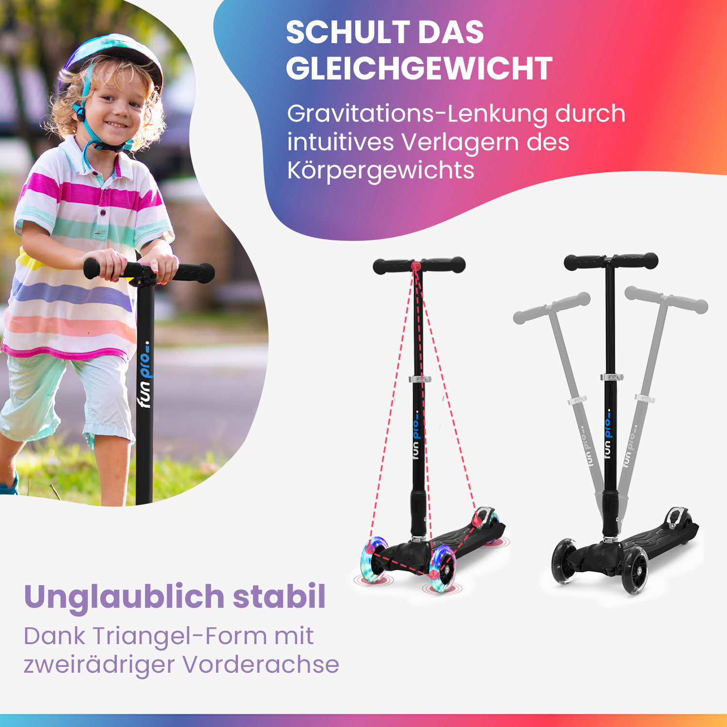 TWO Kinderroller ab 5 Jahre LED-Räder bis 80 kg faltbar 