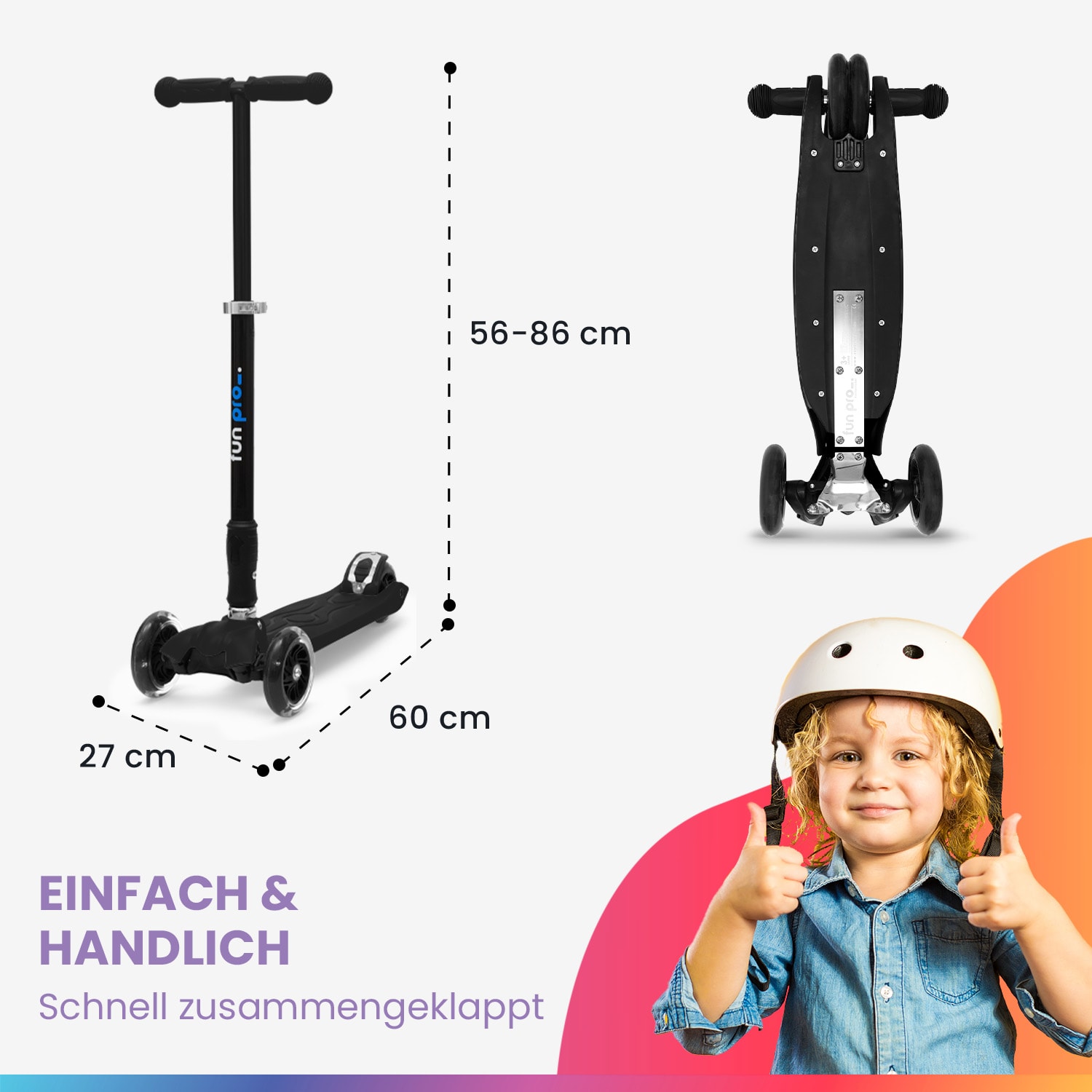 TWO Kinderroller ab 5 Jahre LED-Räder bis 80 kg faltbar 