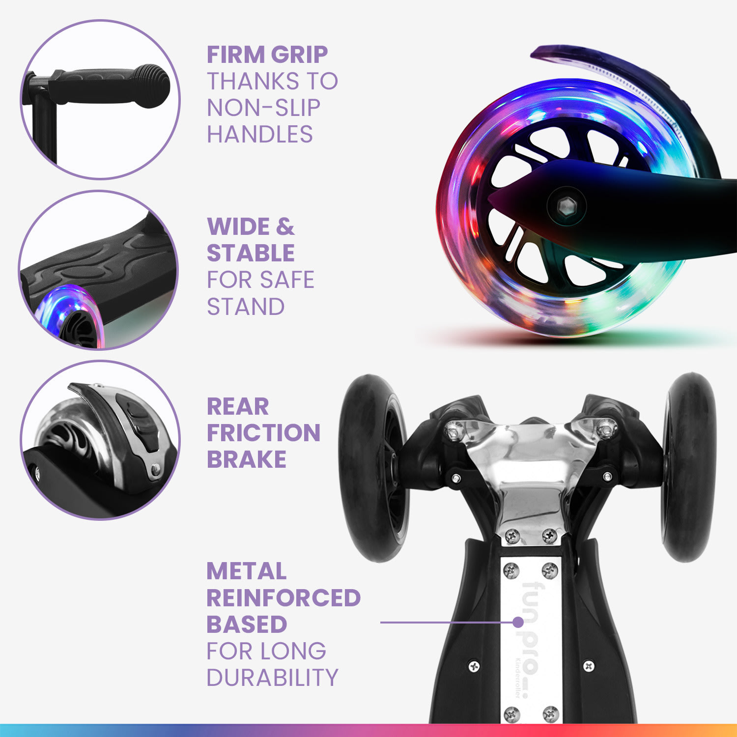 TWO Детска тротинетка, от 5 години, LED колела, 80 кг, сгъваема, регулируема височина 