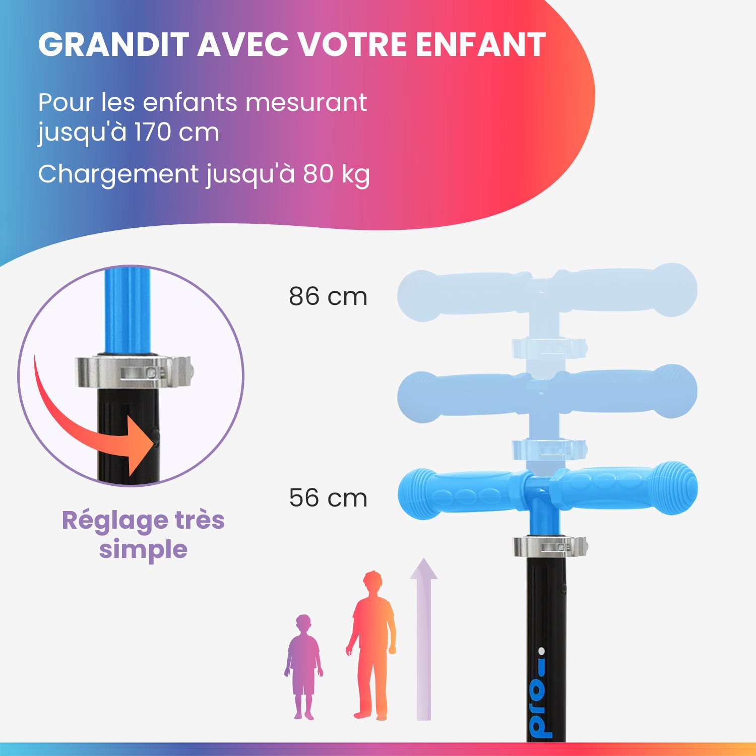 TWO Trottinette enfants à partir de 5 ans roues LED jusqu'à 80 kg pliable réglable en hauteur 