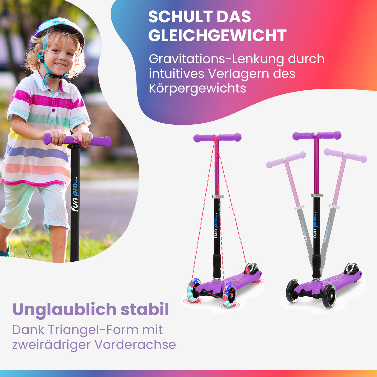 TWO Kinderroller ab 5 Jahre LED-Räder bis 80 kg faltbar 