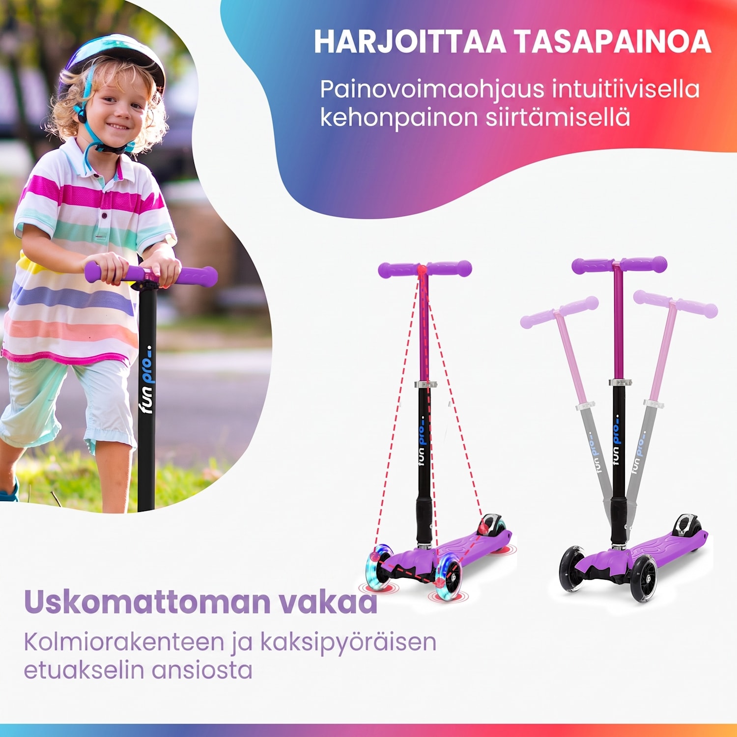 TWO potkulauta lapselle yli 5-vuotiaille LED-pyörät max. 80 kg kokoontaitettava korkeussäädettävä Vaalea Violetti