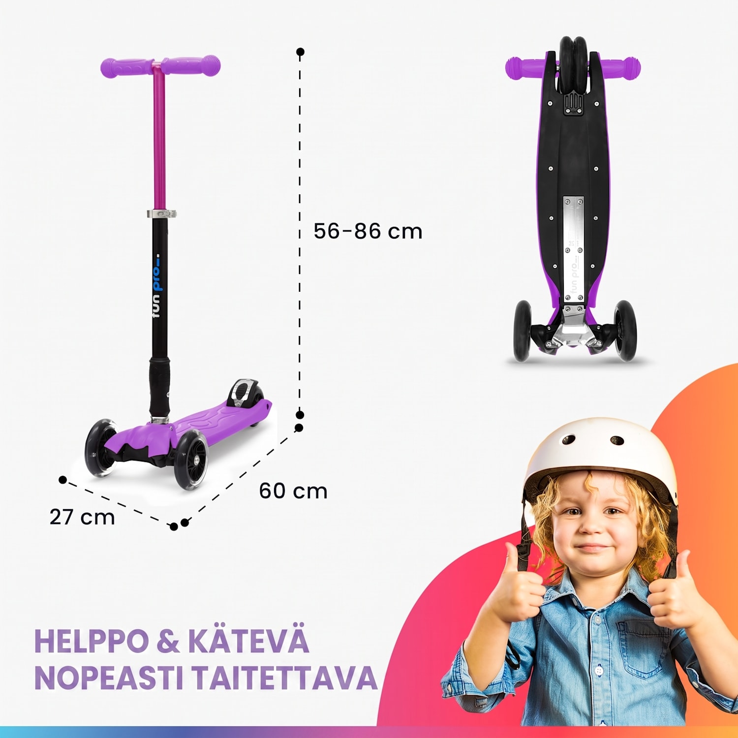 TWO potkulauta lapselle yli 5-vuotiaille LED-pyörät max. 80 kg kokoontaitettava korkeussäädettävä Vaalea Violetti