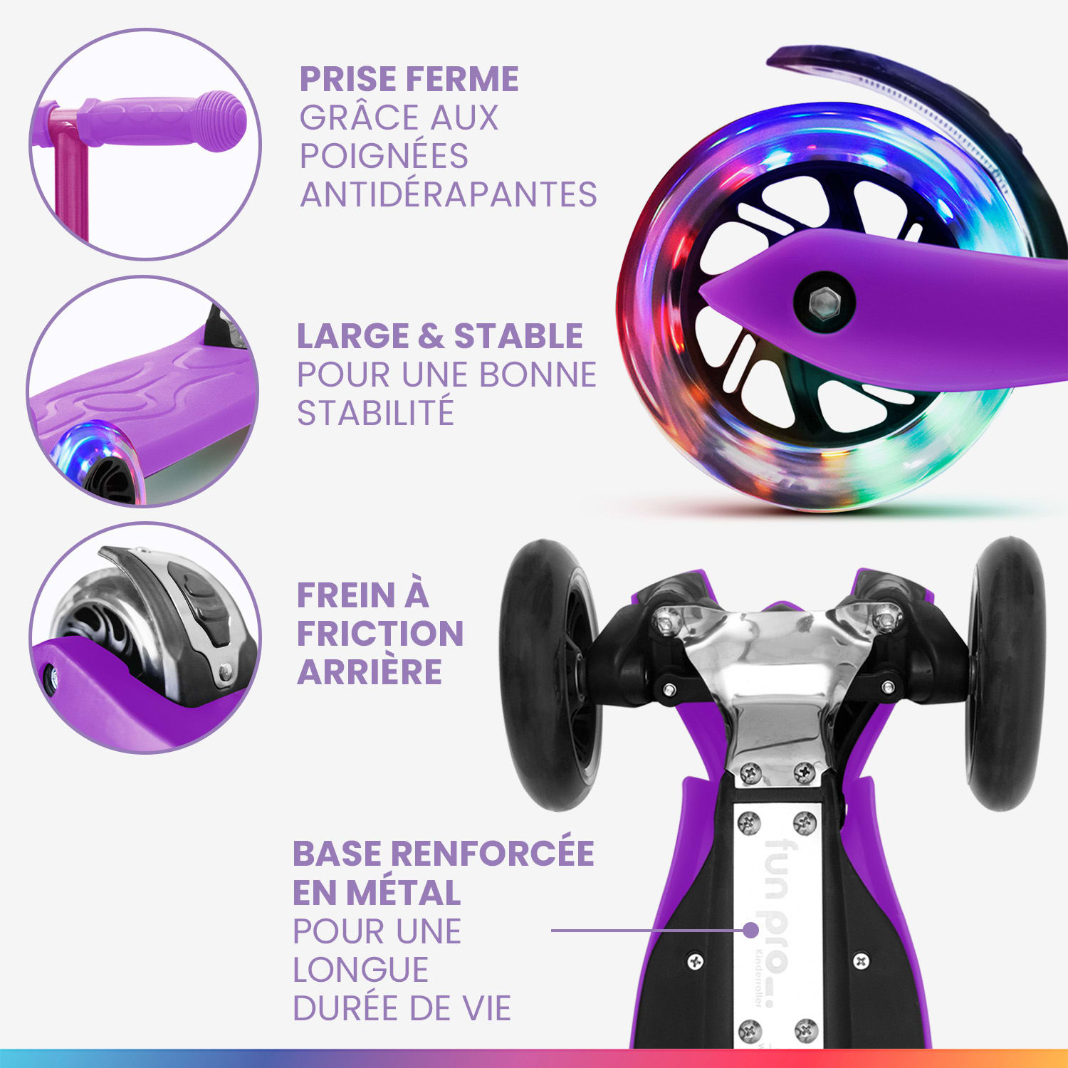 TWO kinderscooter vanaf 5 jaar led wielen tot 80 kg inklapbaar in hoogte verstelbaar Lichtpaars