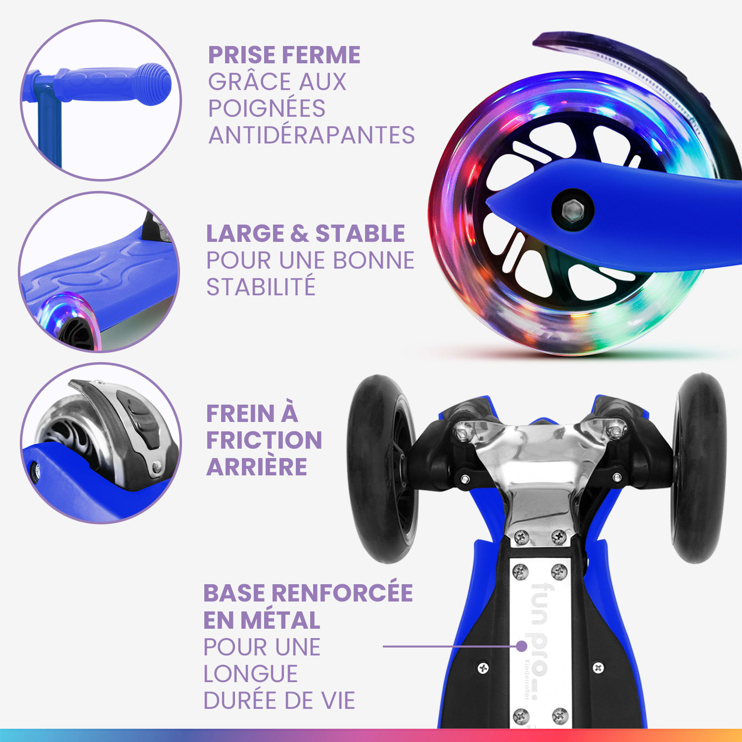 TWO Trottinette enfants à partir de 5 ans roues LED jusqu'à 80 kg pliable réglable en hauteur 