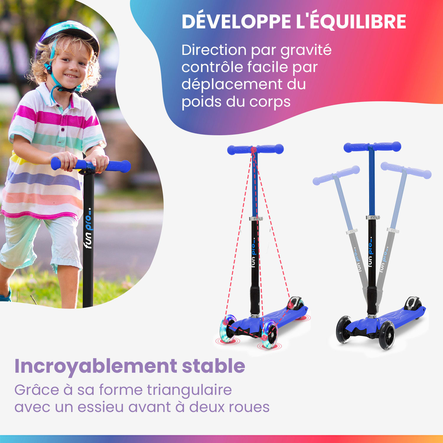 TWO Trottinette enfants à partir de 5 ans roues LED jusqu'à 80 kg pliable réglable en hauteur 