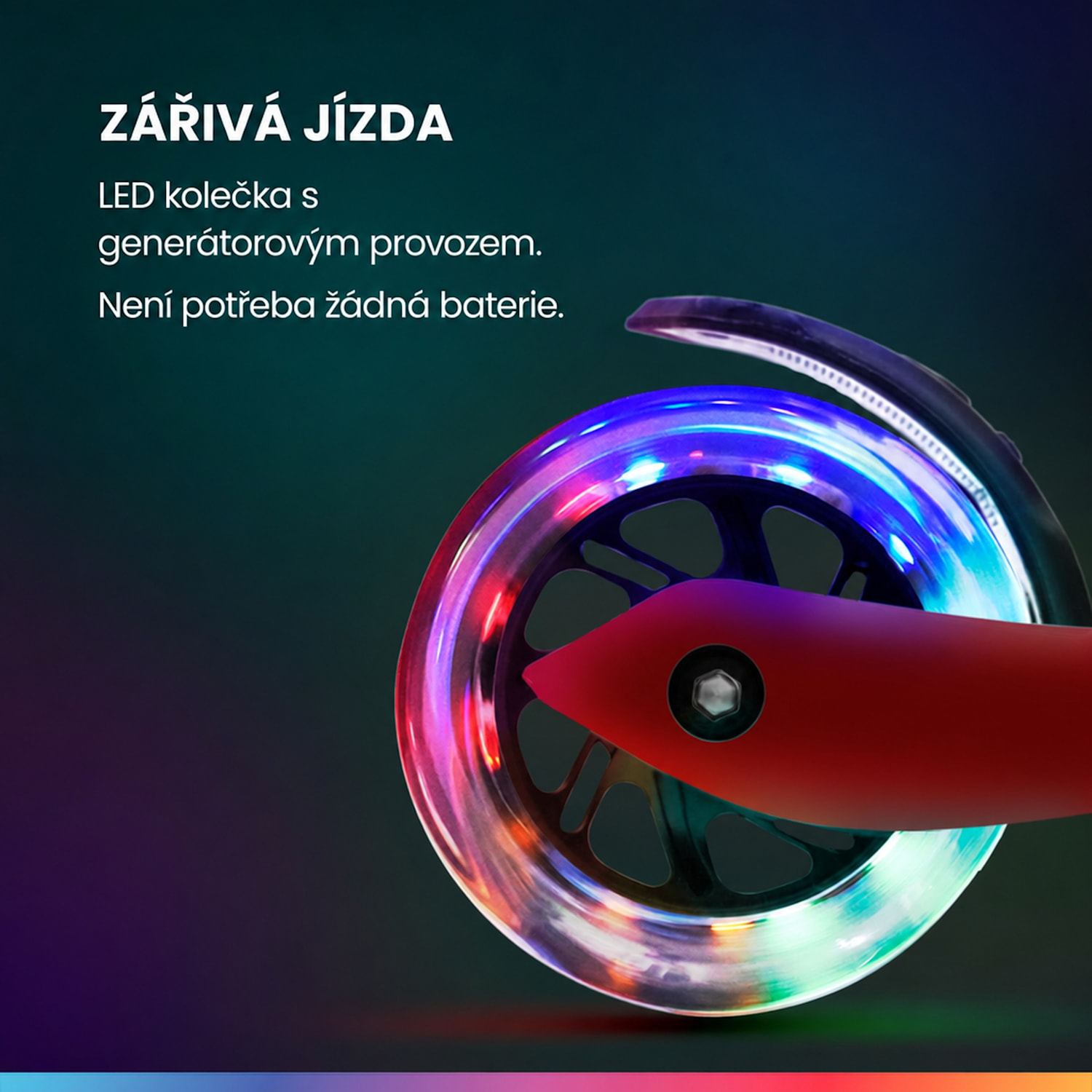 TWO Dětská koloběžka, od 5 let, LED kolečka, 80 kg, skládací, výškově nastavitelná Červená