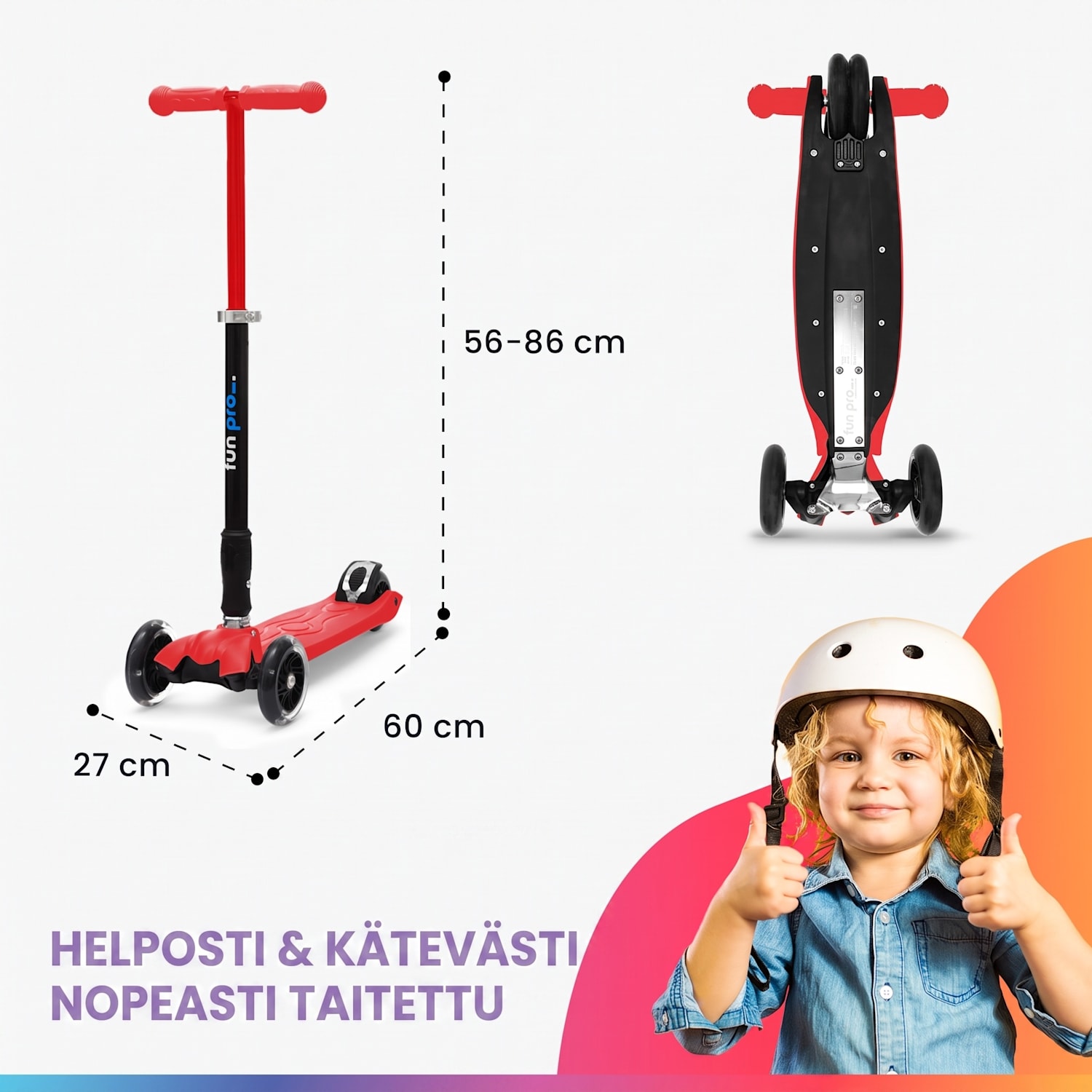 TWO potkulauta lapselle yli 5-vuotiaille LED-pyörät max. 80 kg kokoontaitettava korkeussäädettävä Punainen