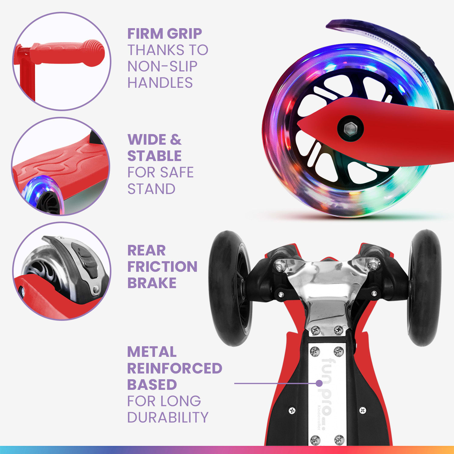 ONE Special Edt., hulajnoga dla dzieci, 3-6 lat, świecące kółka LED, maks. 50 kg, składana, regulowana wysokość Czerwony