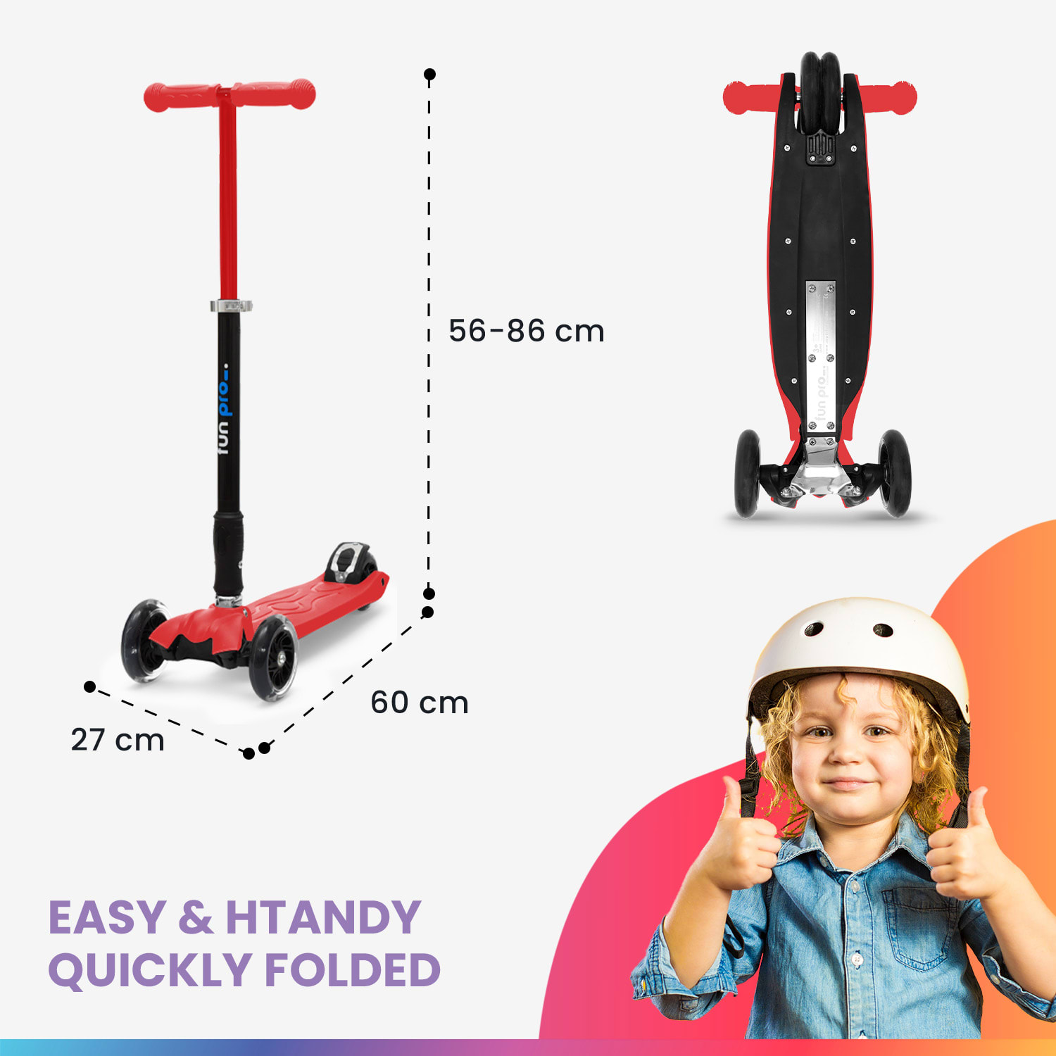 ONE Special Edt., hulajnoga dla dzieci, 3-6 lat, świecące kółka LED, maks. 50 kg, składana, regulowana wysokość Czerwony