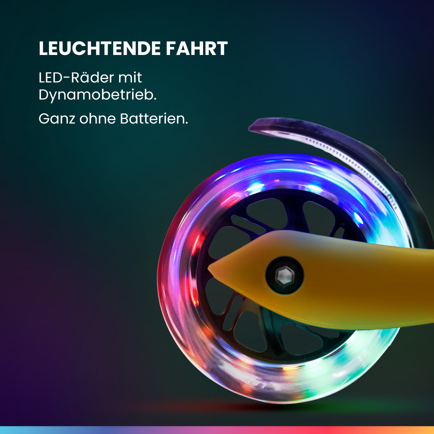 TWO Kinderroller ab 5 Jahre LED-Räder bis 80 kg faltbar Gelb