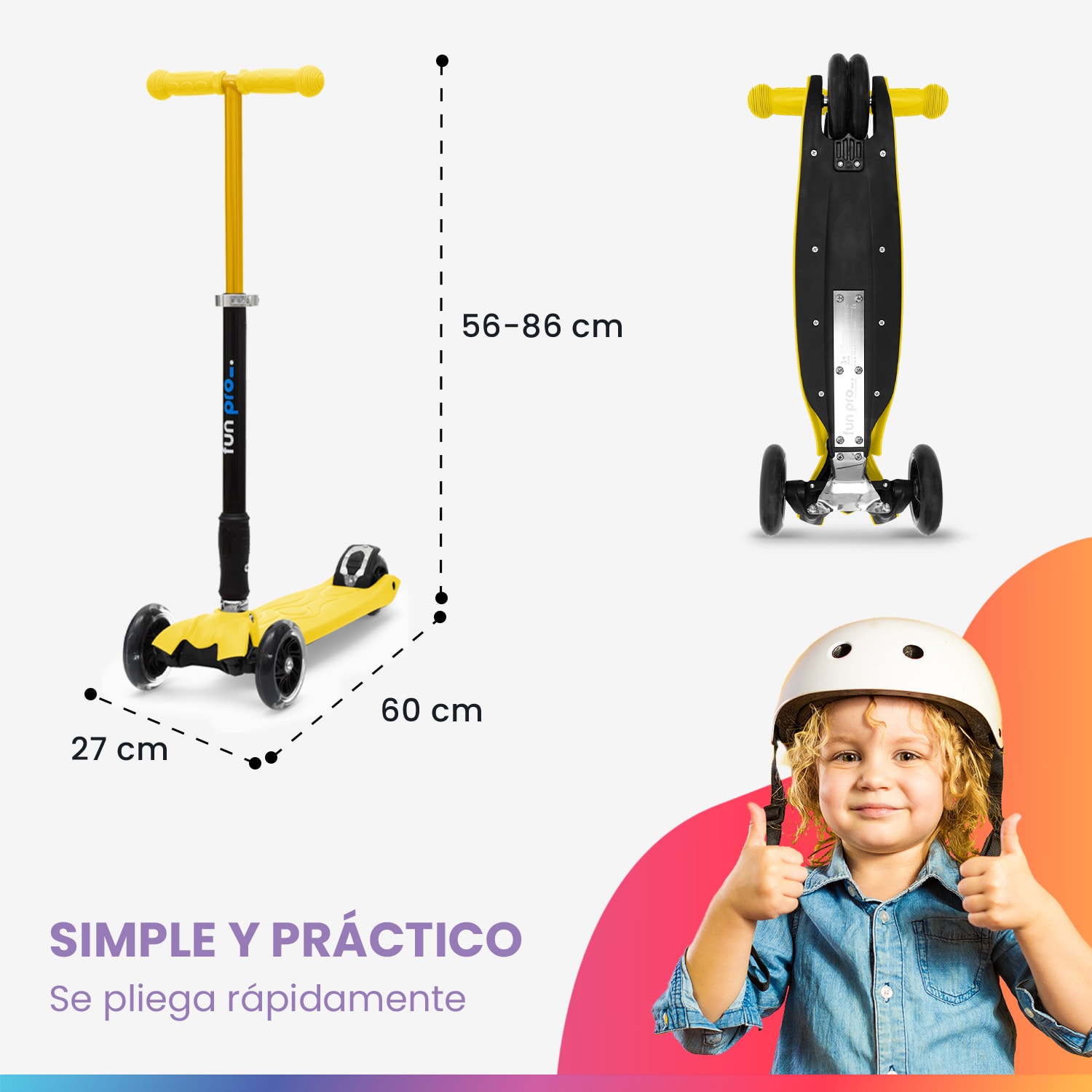 TWO Patinete para niños A partir de 5 años Ruedas led Hasta 80 kg Plegable Altura regulable 