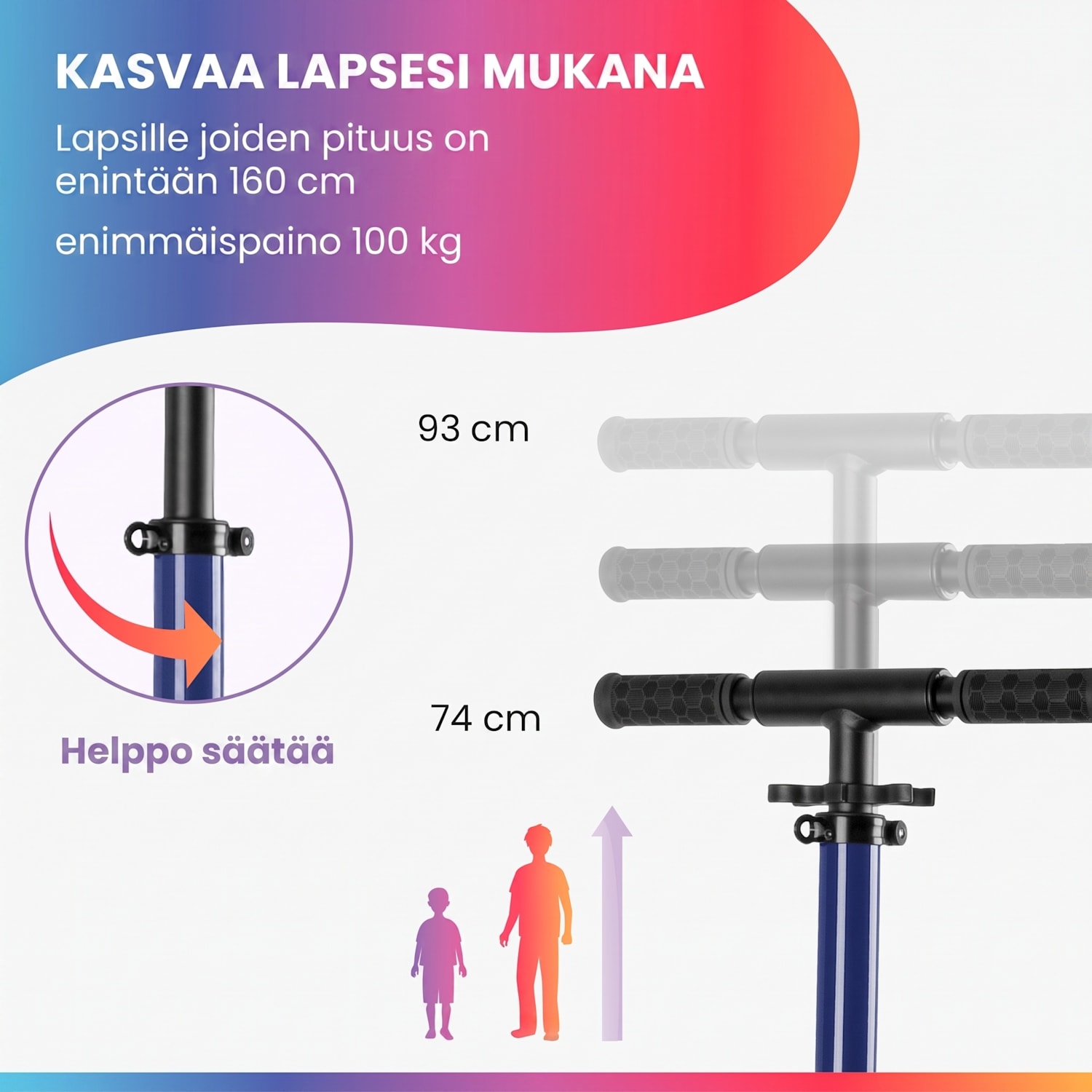 THREE -potkulauta lapselle 6-vuotiaille ja sitä vanhemmille ABEC 9 -kuulalaakerit kokoontaitettava korkeussäädettävä normaali | Sininen Usva