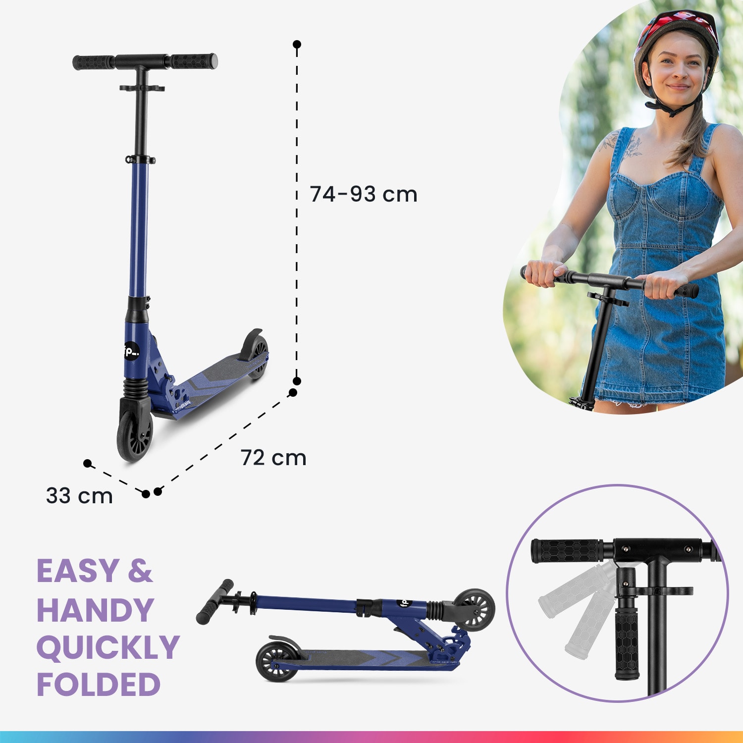 THREE detská kolobežka od 6 rokov Guľôčkové ložiská ABEC 9 Skladacia Nastaviteľná výška 