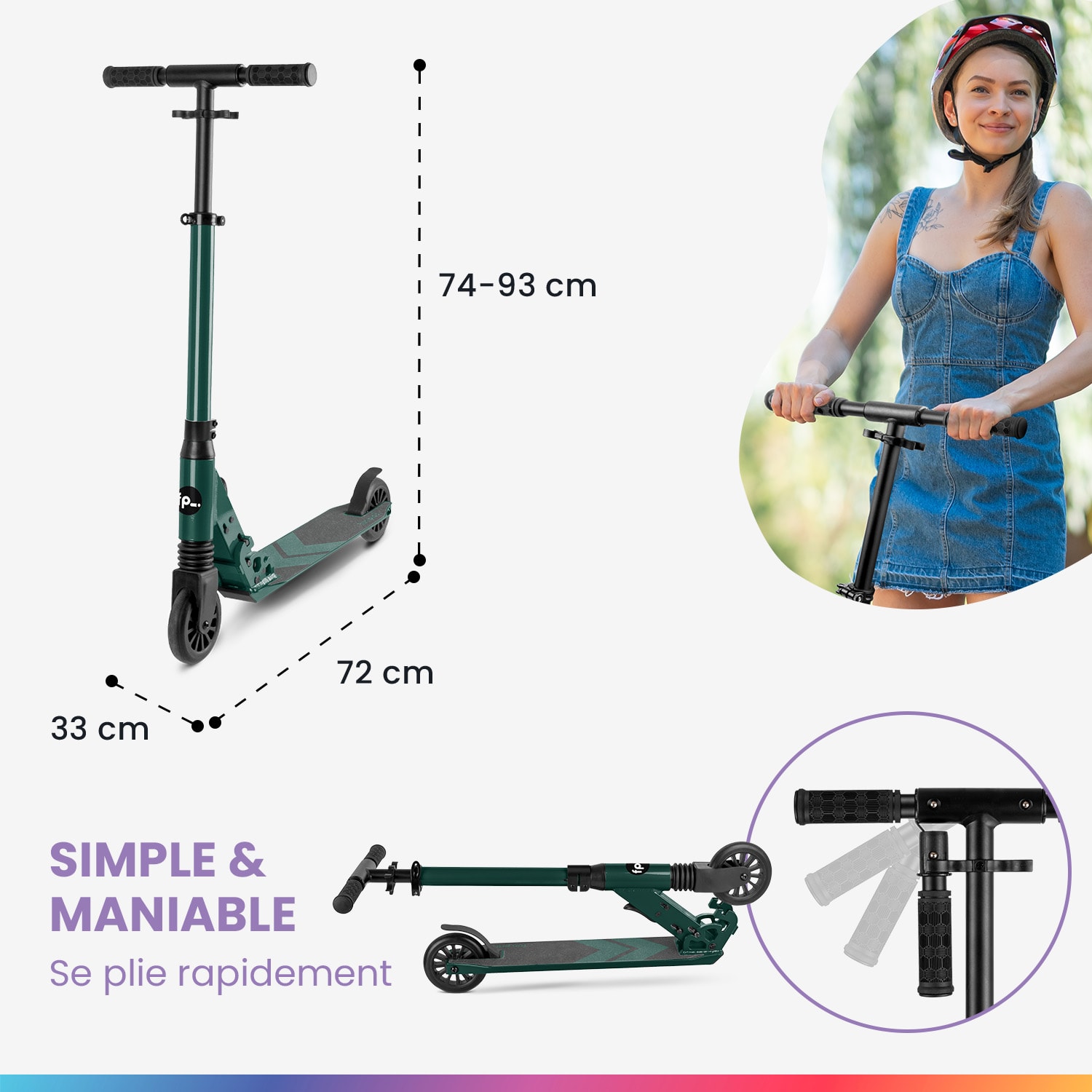Trottinette enfants THREE à partir de 6 ans ABEC 9-roulement à billes pliable réglable en hauteur 