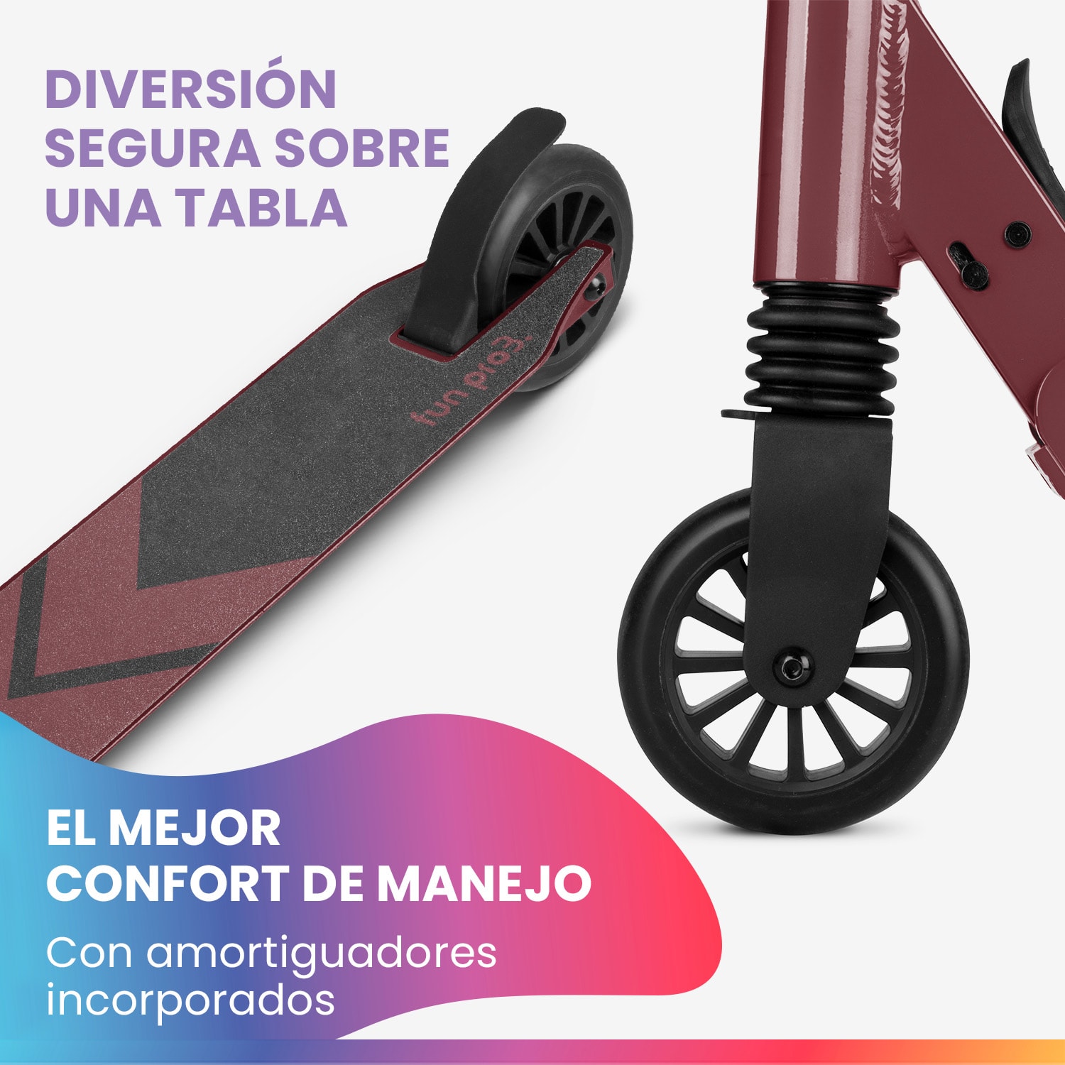 THREE Patinete para niños a partir de 6 años Rodamientos de bolas ABEC 9 Plegables Regulable en altura Normal | Vino