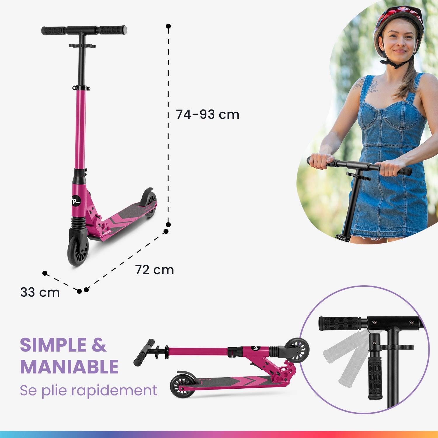 Trottinette enfants THREE à partir de 6 ans ABEC 9-roulement à billes pliable réglable en hauteur Normale | Fuchsia