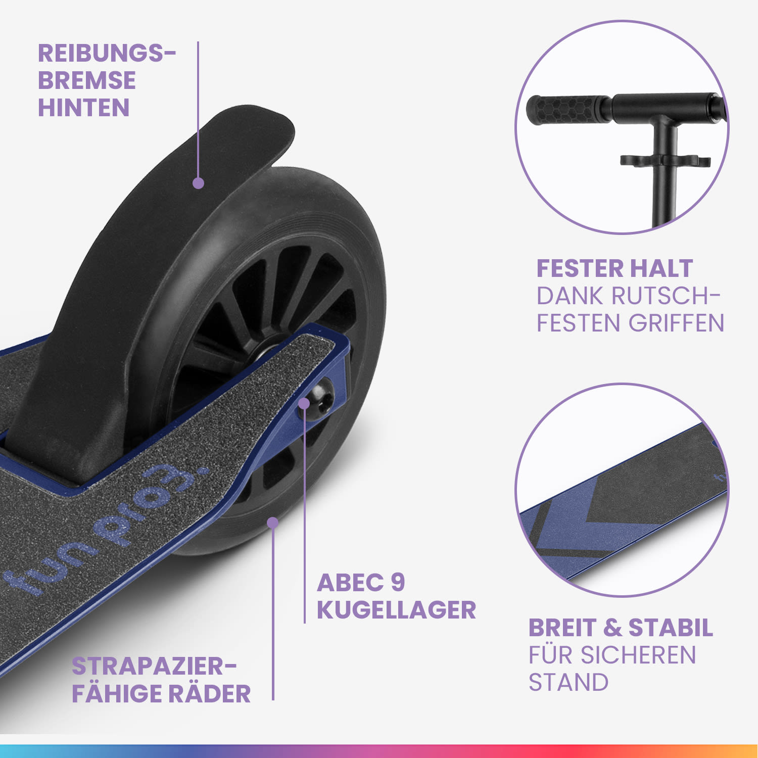 THREE Deluxe Kinderroller LED ab 6 Jahren ABEC 9-Kugellager faltbar höhenverstellbar DeLuxe | Blue Haze
