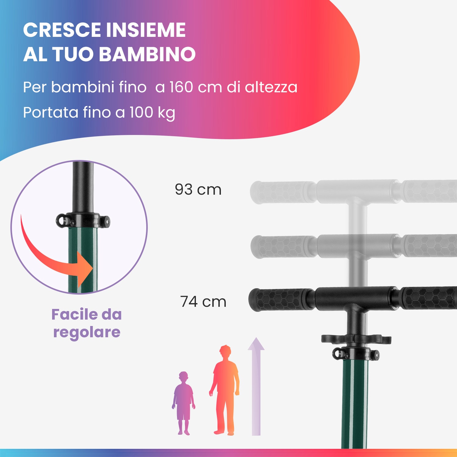 THREE Deluxe monopattino bambino, a partire da 6 anni, cuscinetti a sfera ABEC 9, pieghevole, altezza regolabile 