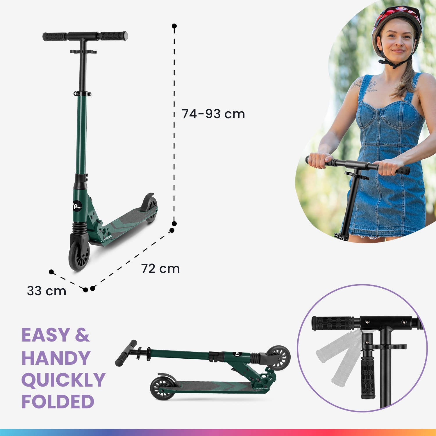 THREE Deluxe dětská koloběžka LED od 6 let ABEC 9 Skládací Nastavitelná výška 