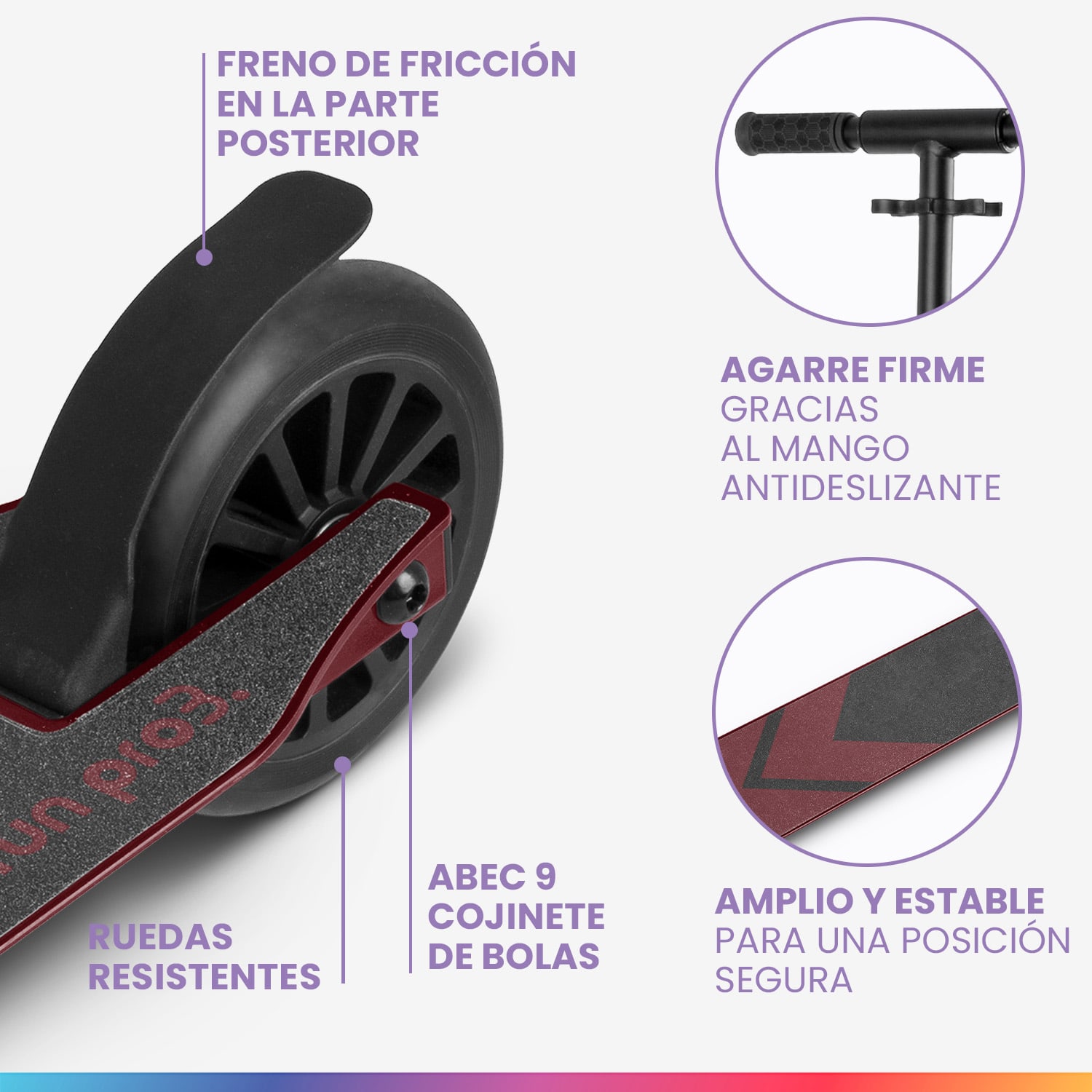 THREE Deluxe Patinete para niños Led A partir de 6 años Rodamientos de bolas ABEC 9 Plegable Regulable en altura 