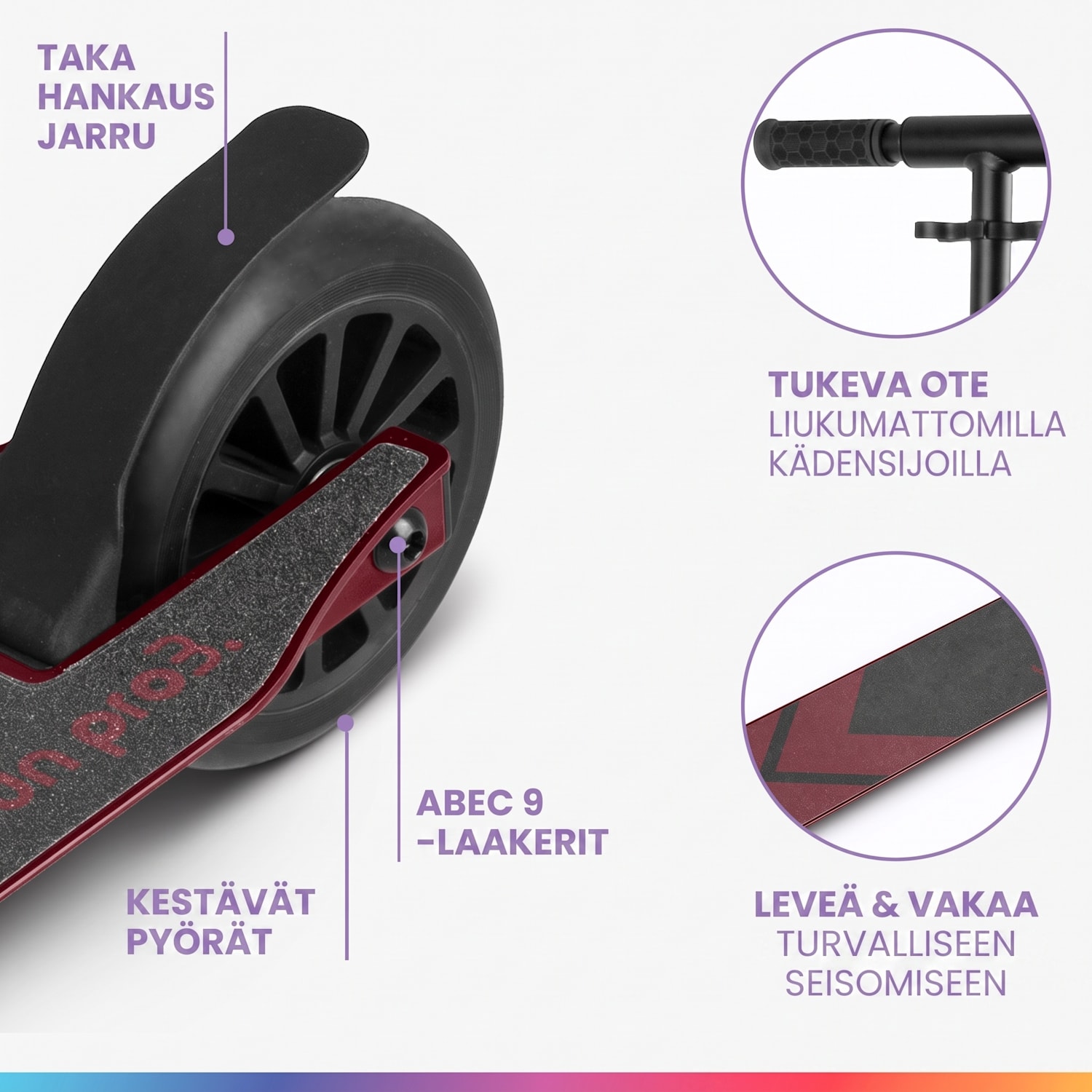 THREE Deluxe -potkulauta lapselle 6-vuotiaille ja sitä vanhemmille ABEC 9 -kuulalaakerit kokoontaitettava korkeussäädettävä Deluxe | Viini