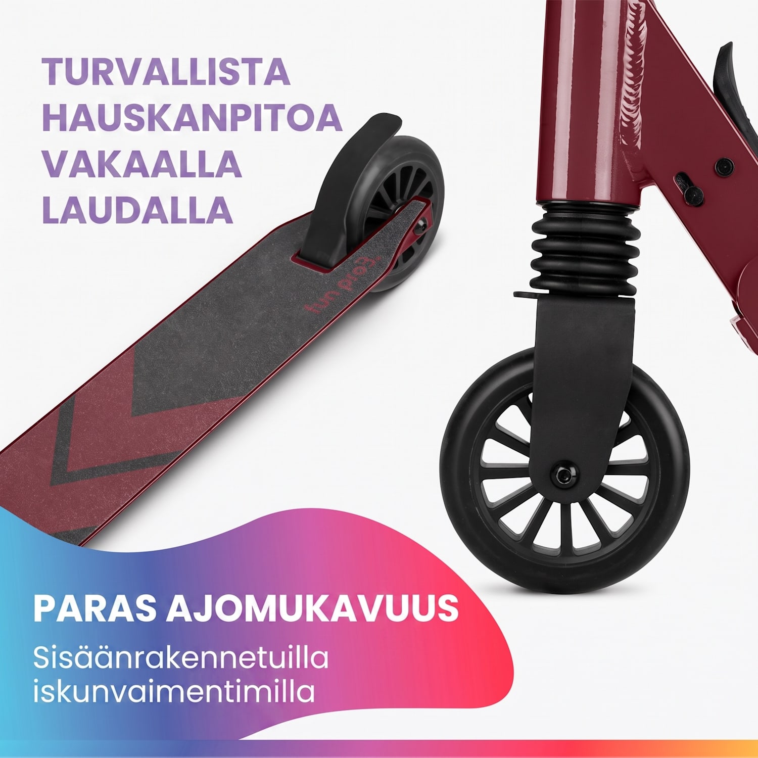 THREE Deluxe -potkulauta lapselle 6-vuotiaille ja sitä vanhemmille ABEC 9 -kuulalaakerit kokoontaitettava korkeussäädettävä Deluxe | Viini