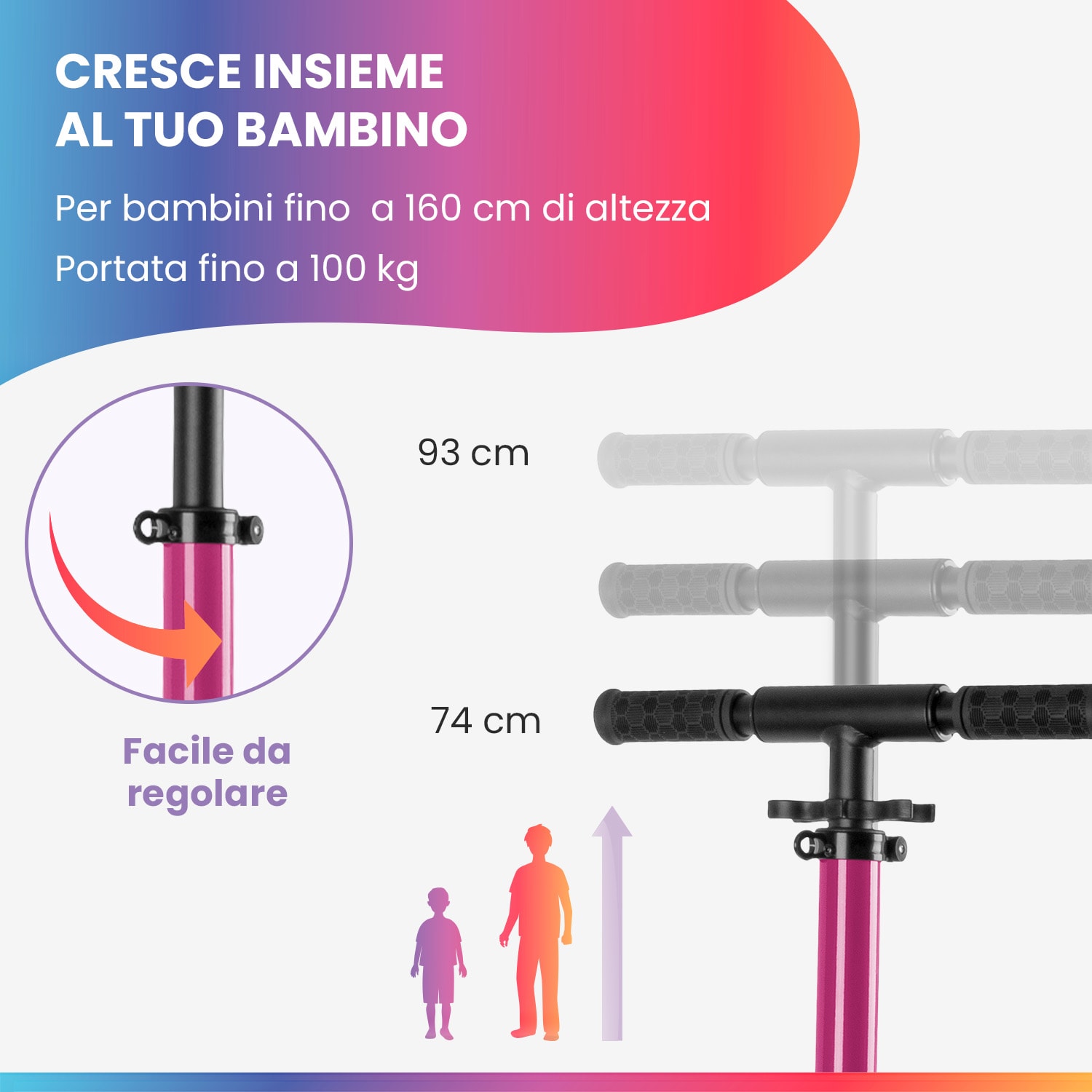 THREE Deluxe monopattino bambino, a partire da 6 anni, cuscinetti a sfera ABEC 9, pieghevole, altezza regolabile 