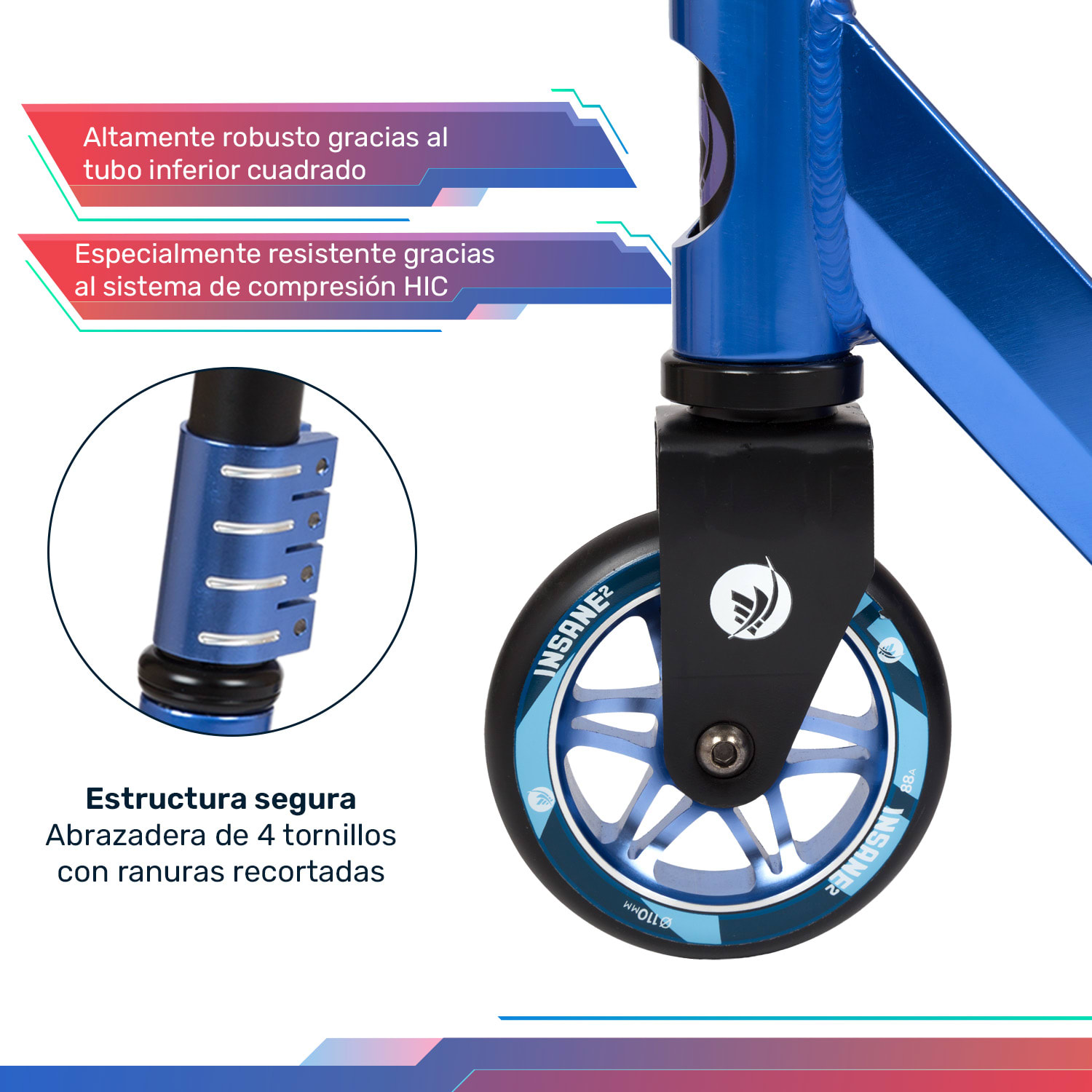 Insane² Patinete de acrobacias Superficie con cinta de agarre 100 kg Rodamiento de bolas ABEC 9 HIC 