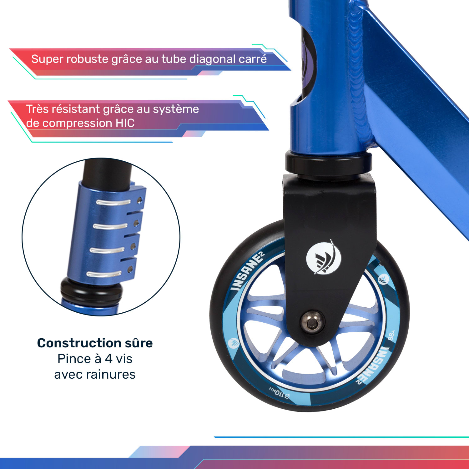 Trottinette stunt Insane² griptape Surface 100 kg Roulements à billes ABEC 9 HIC 