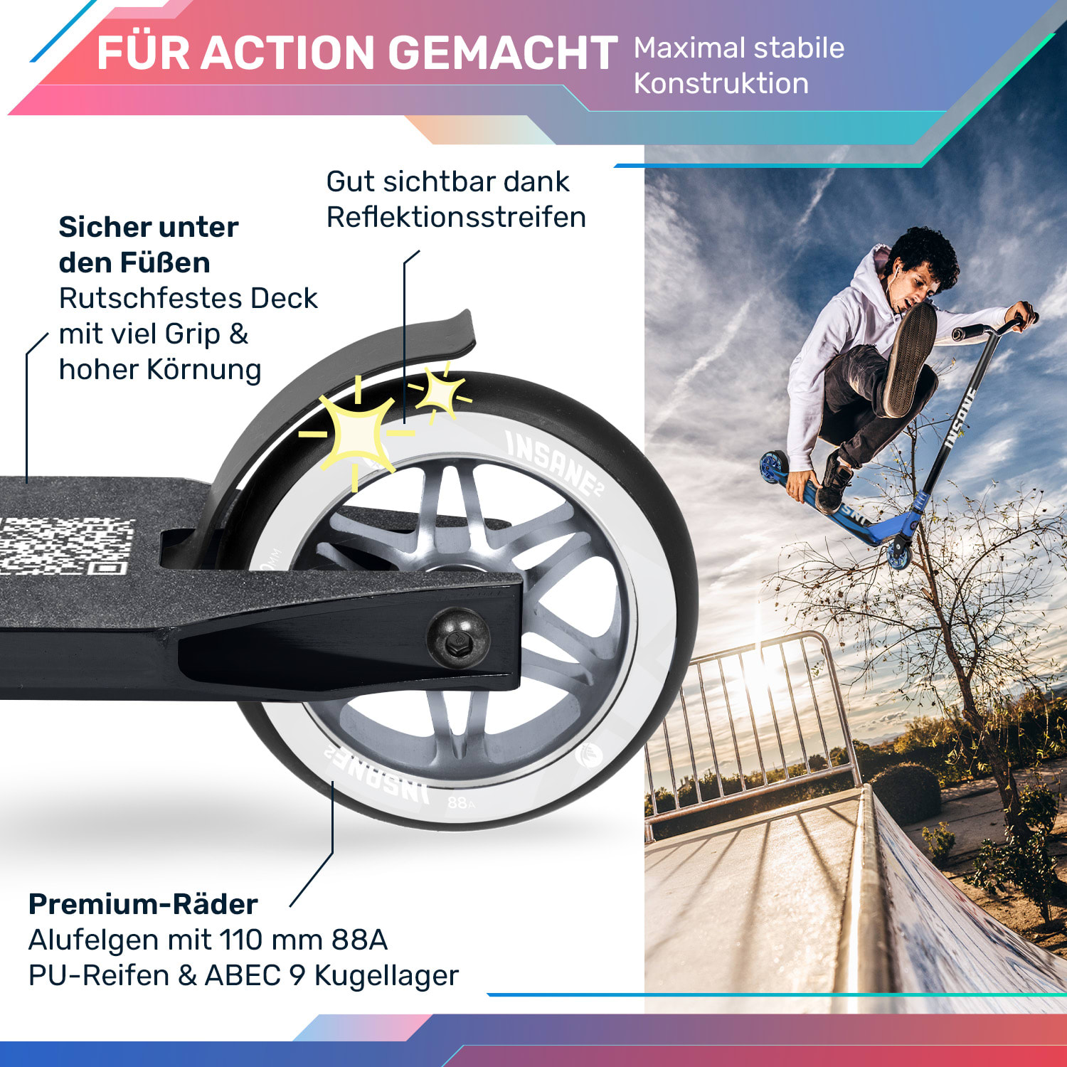 Insane² Stuntroller Griptape Oberfläche 100 kg ABEC 9 Kugellager HIC 